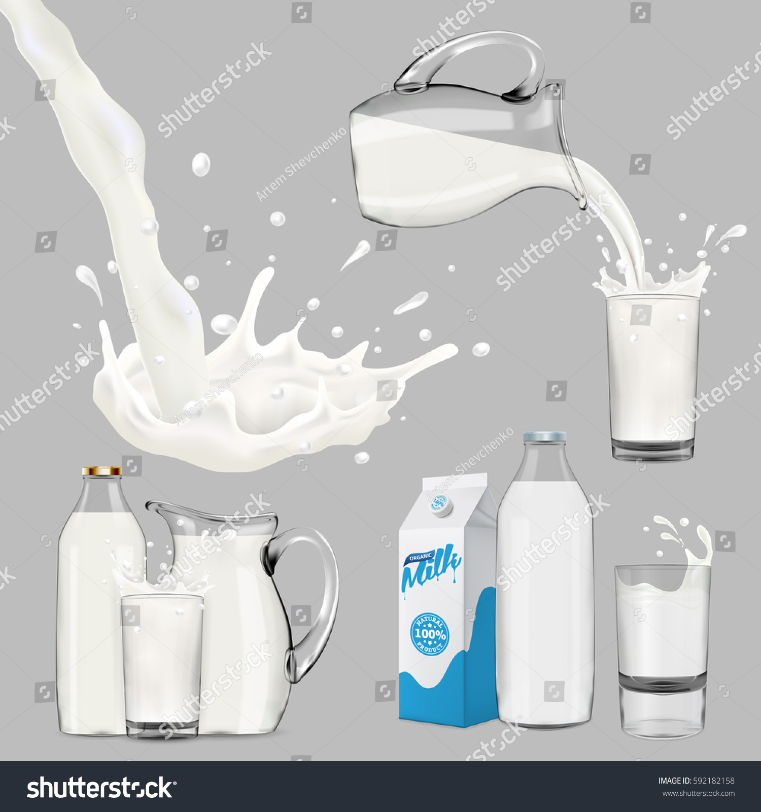 Set Splashing Pouring Milk Bottle Jug Stock Vector Royalty Free Shutterstock