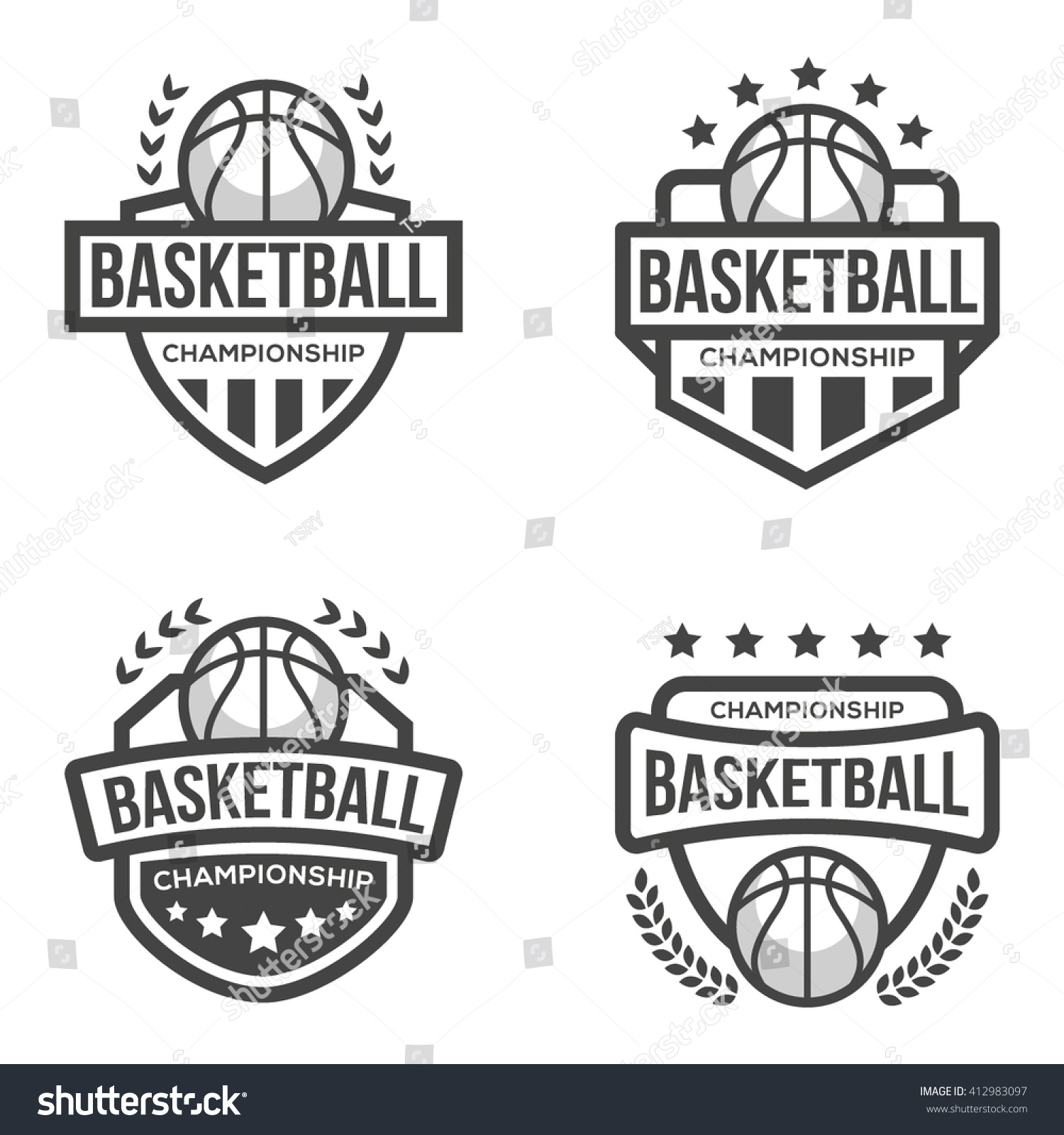 Set Sport Basketball Logo Black White Stock Vector (Royalty Free