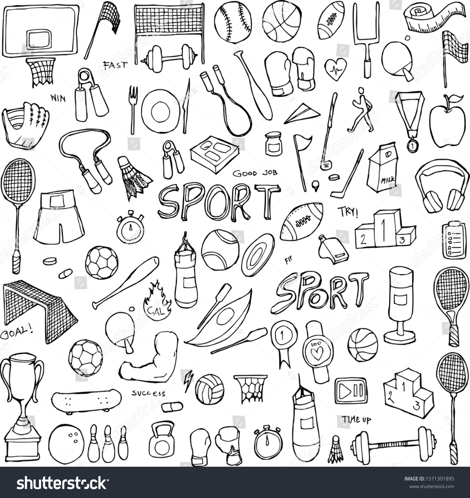 Set Sport Drawing Illustration Hand Drawn Stock Vector (Royalty Free ...