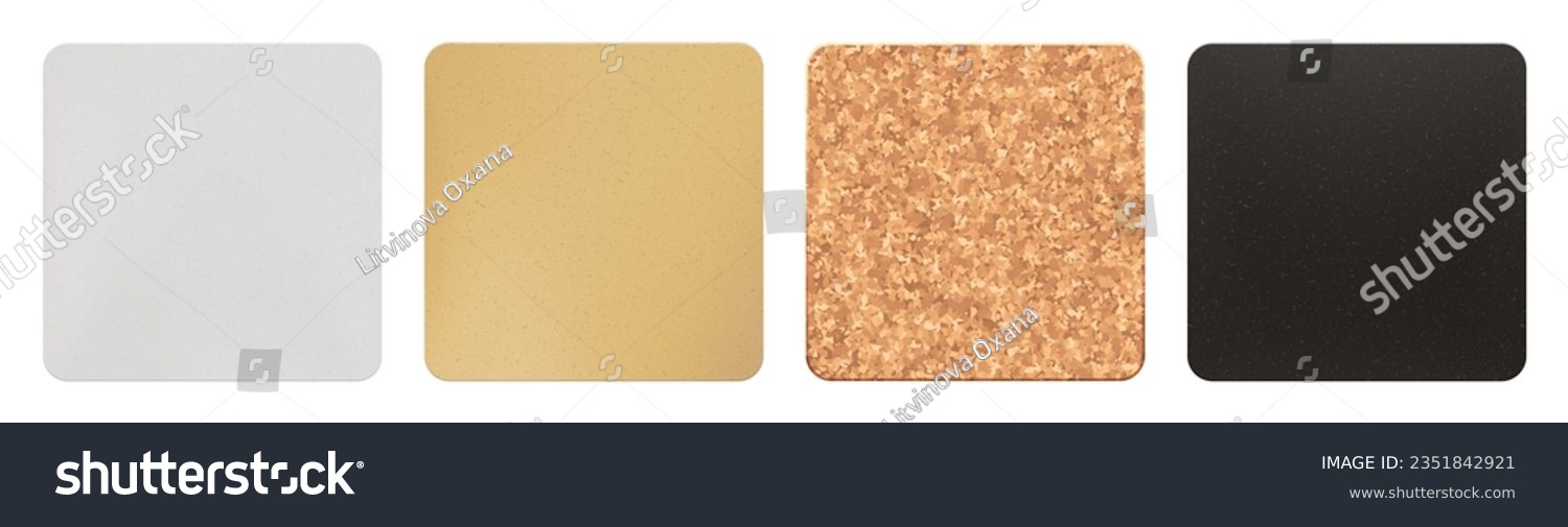 SVG of Set of square beer coasters with rounded corners mockup. Blank bierdeckels isolated from the background. Cardboard sample for branding and applying a logo to put under a hot cup or a wet glass. svg