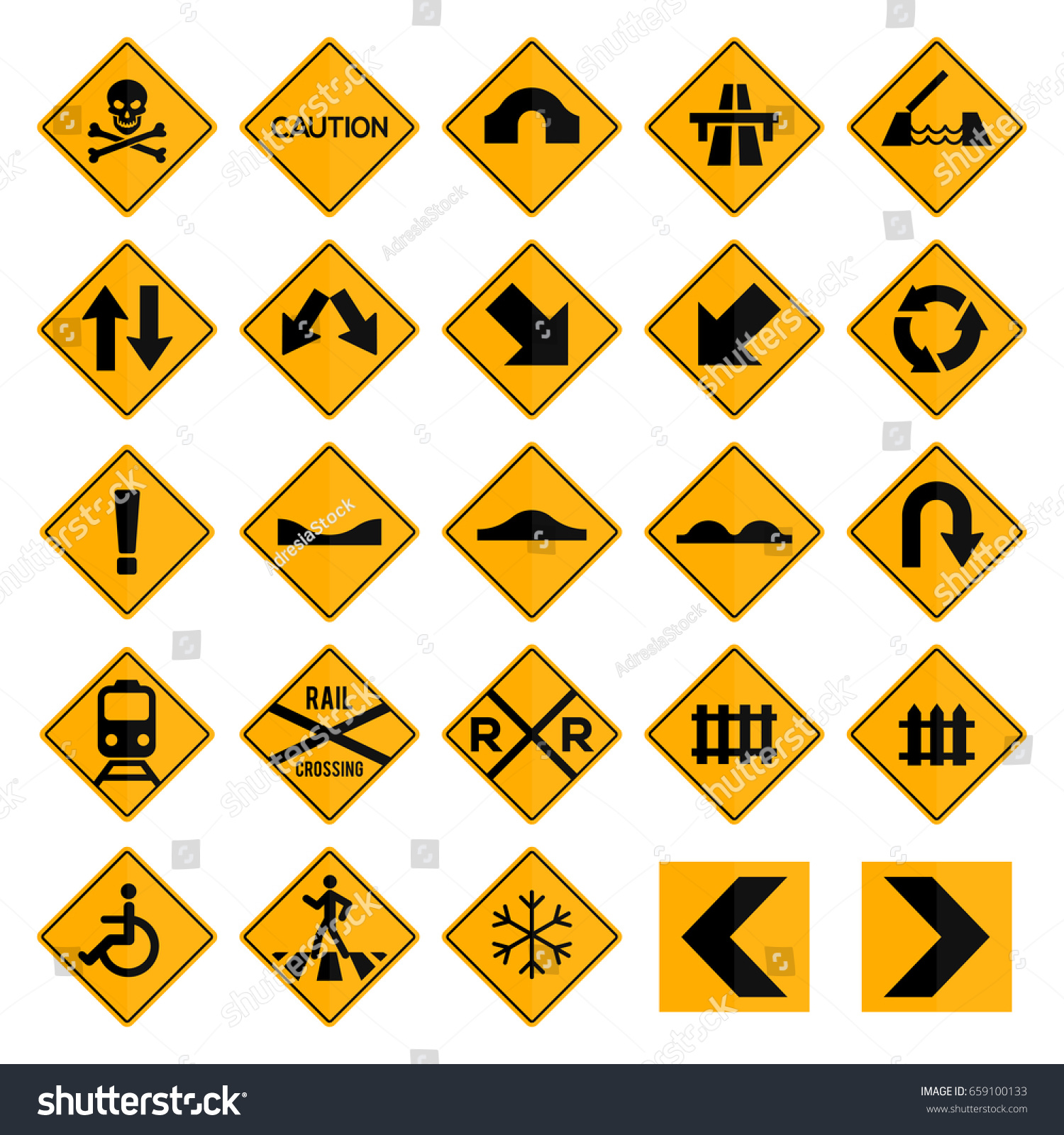 Set Square Yellow Road Signs Stock Vector (Royalty Free) 659100133 ...