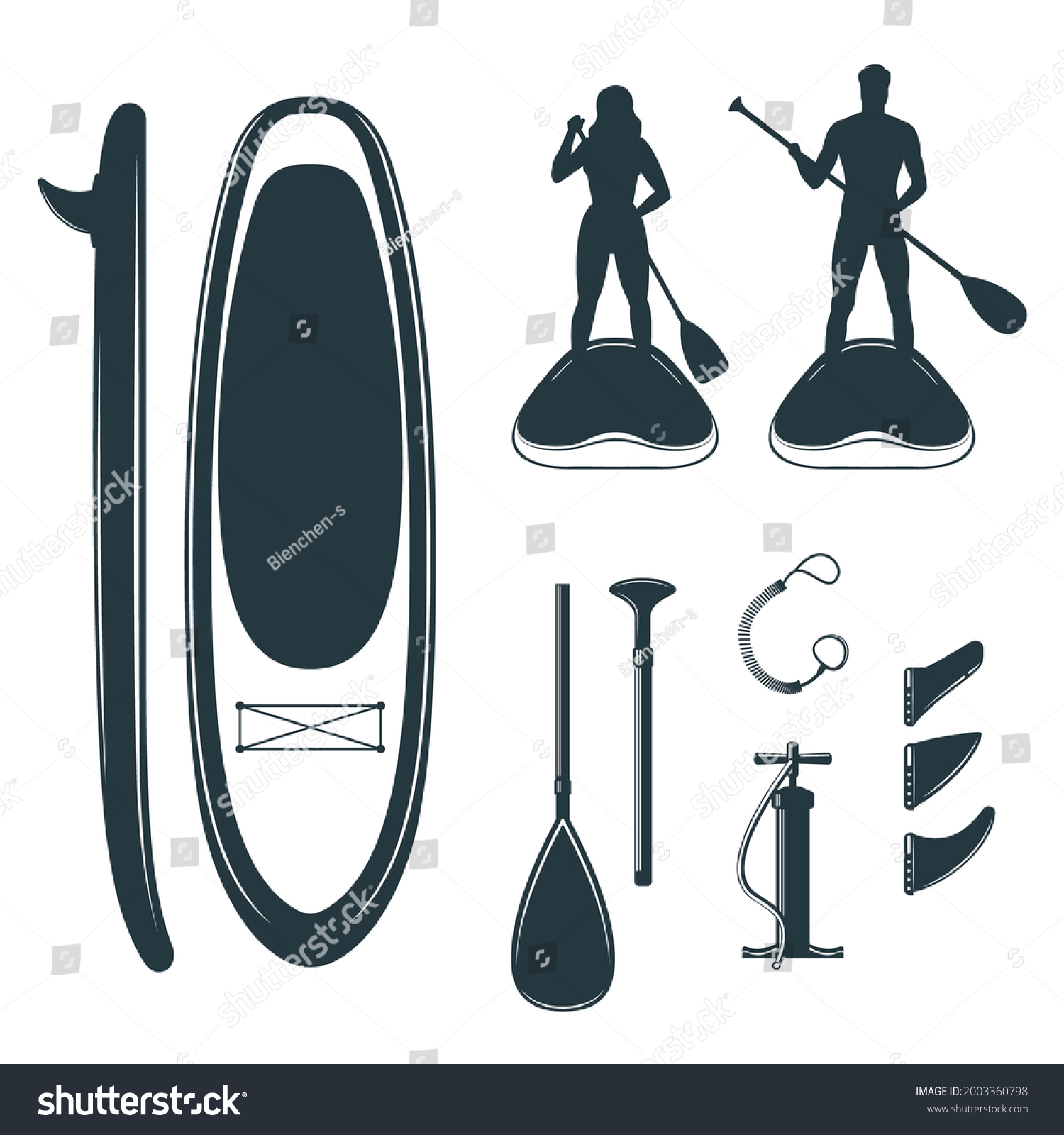 Set stand paddle board design elements stock vector royalty free Set stand paddle board design elements stock vector royalty free