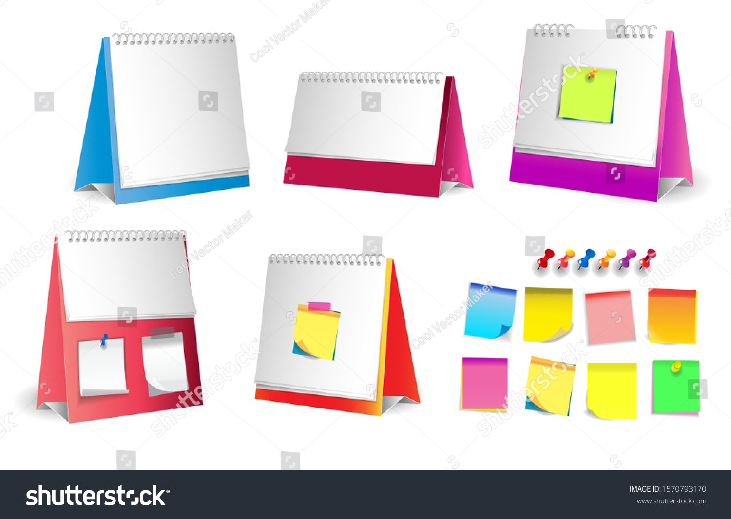 Set Standing Paper Desk Calendar Realistic Stock Vector Royalty