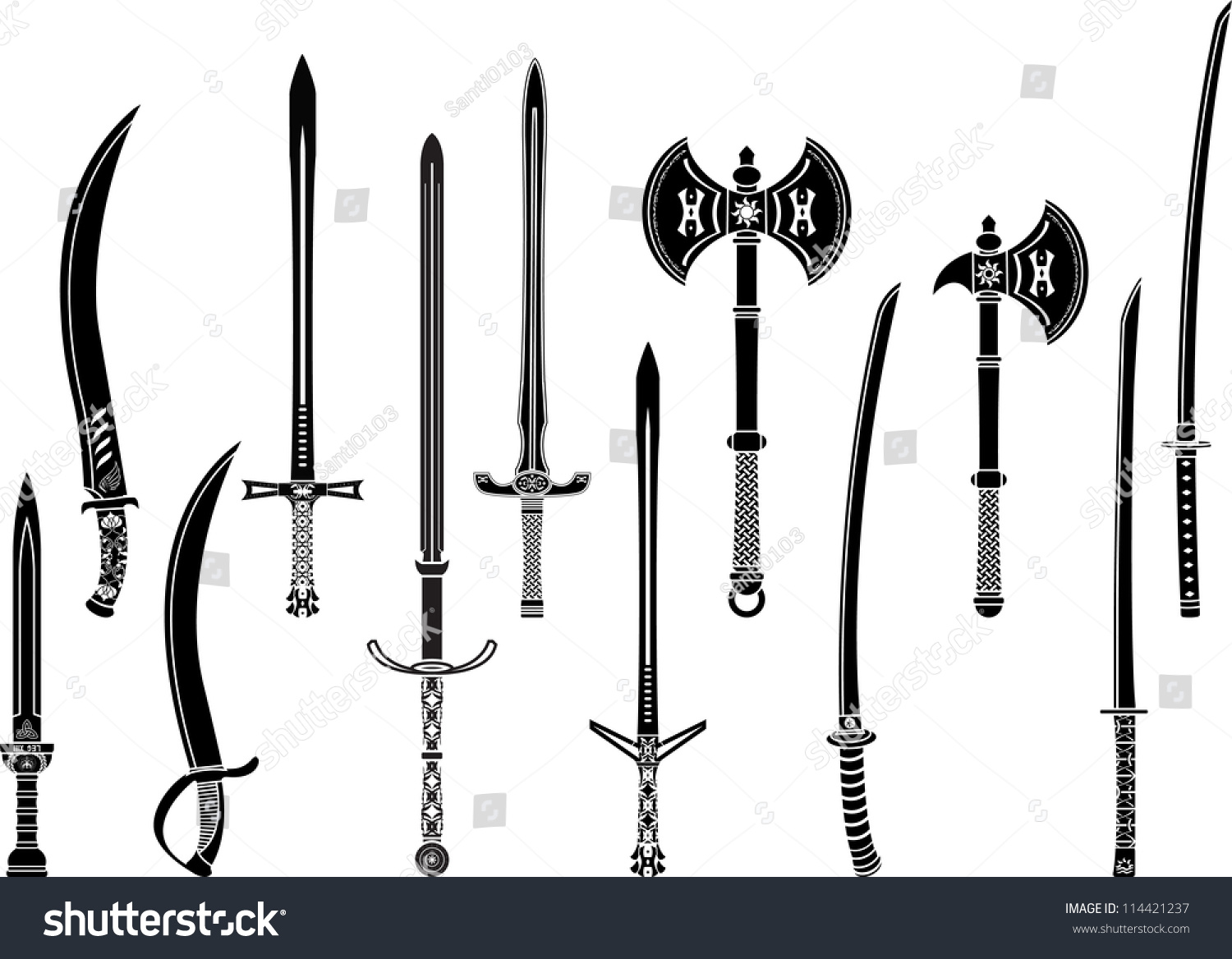 Set Stencils Fantasy Swords Axes Vector Stock Vector 114421237 ...