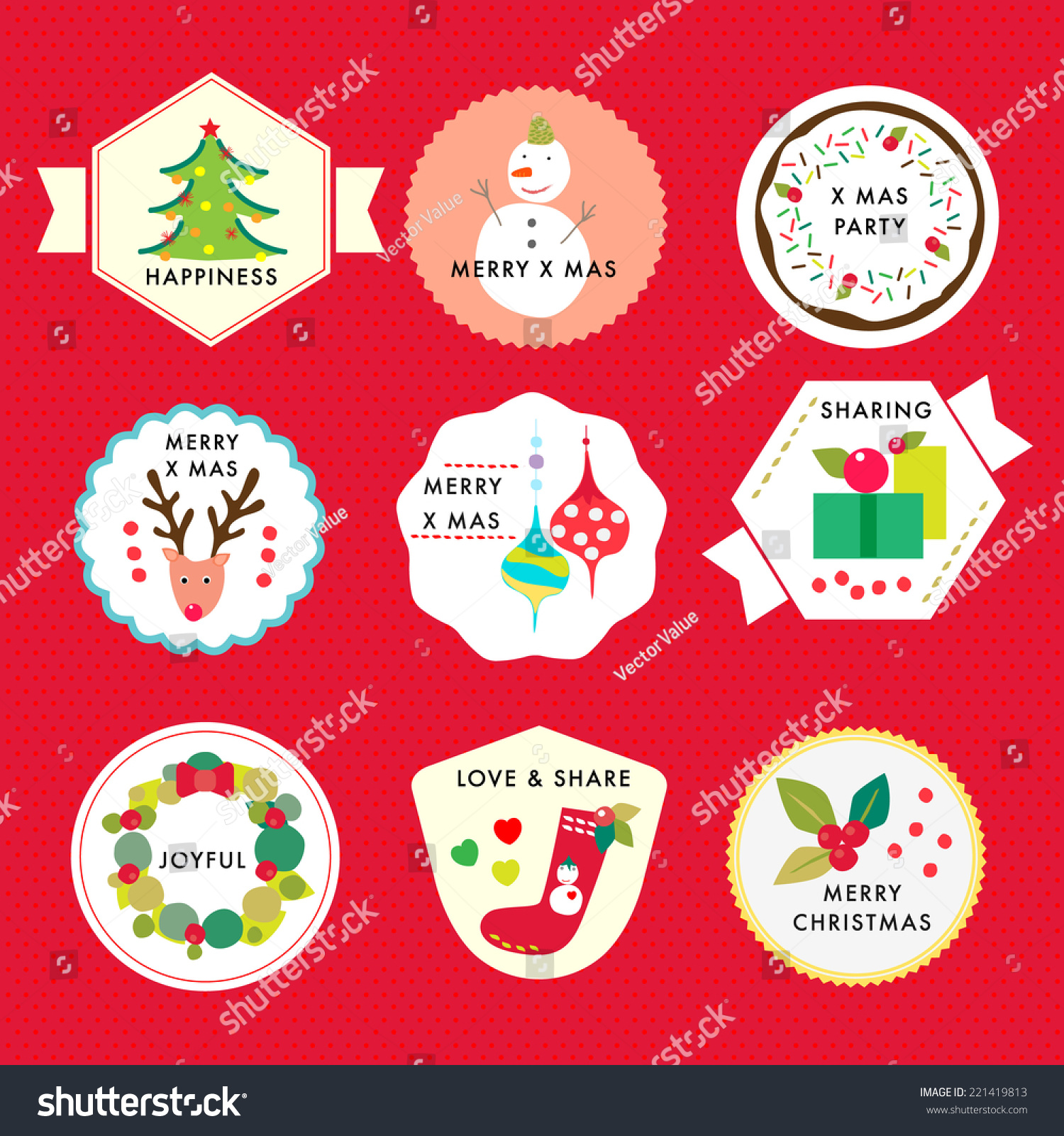 set sticker labels christmas decoration cute stock vector royalty