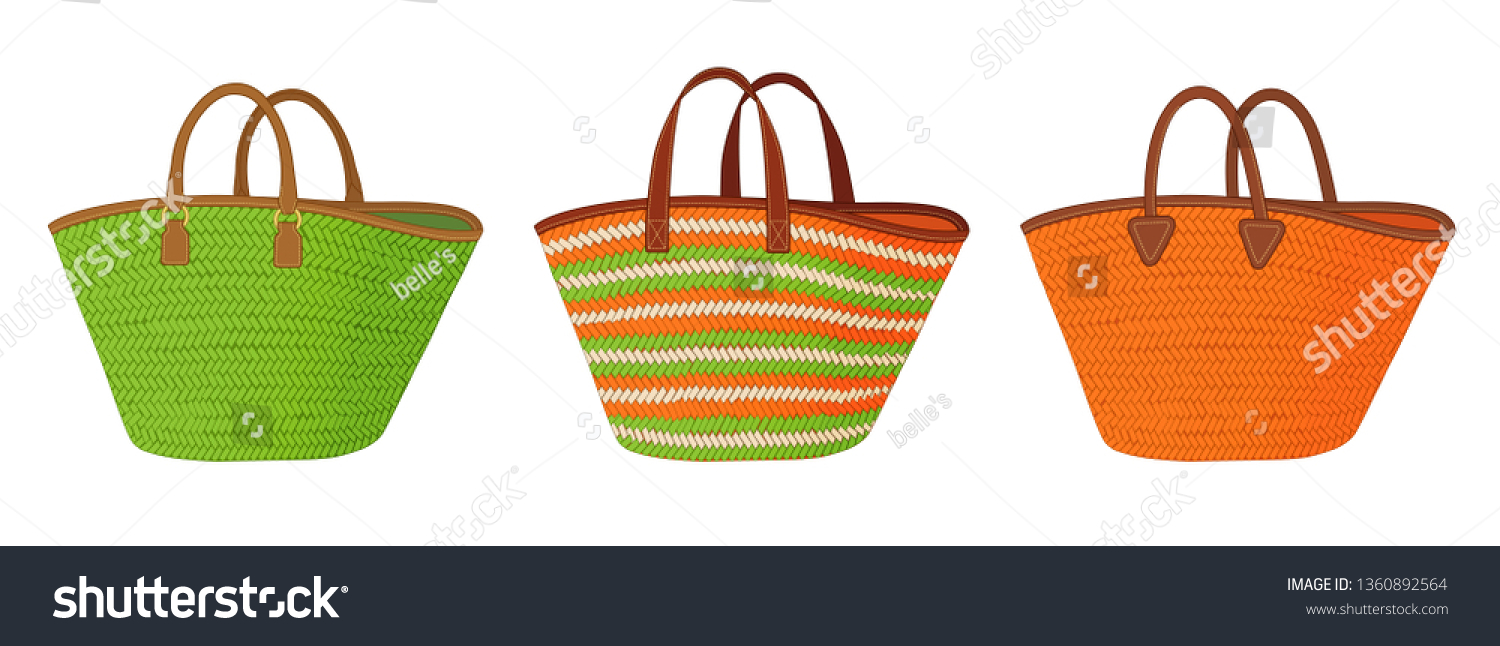 Set Straw Bags Different Handles Colorful Stock Vector (Royalty Free ...