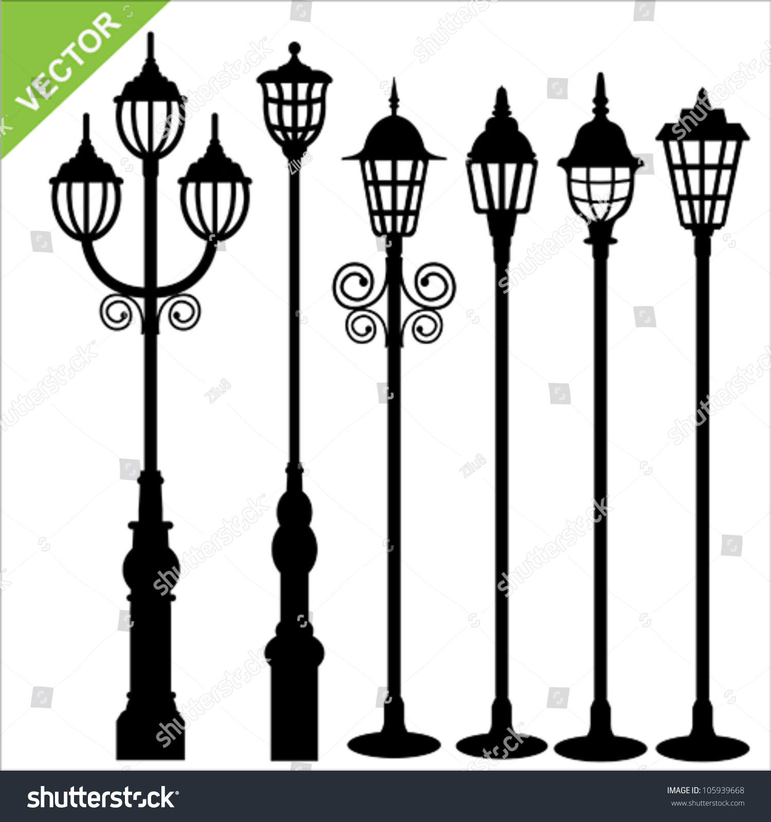 Set Street Lamps Silhouettes Vector Stock Vector 105939668 - Shutterstock