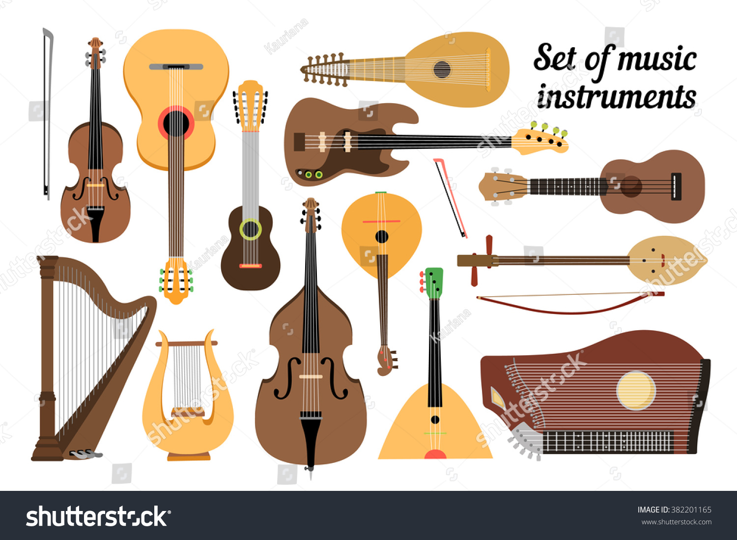 Set Stringed Musical Instruments Stock Vector (Royalty Free) 382201165