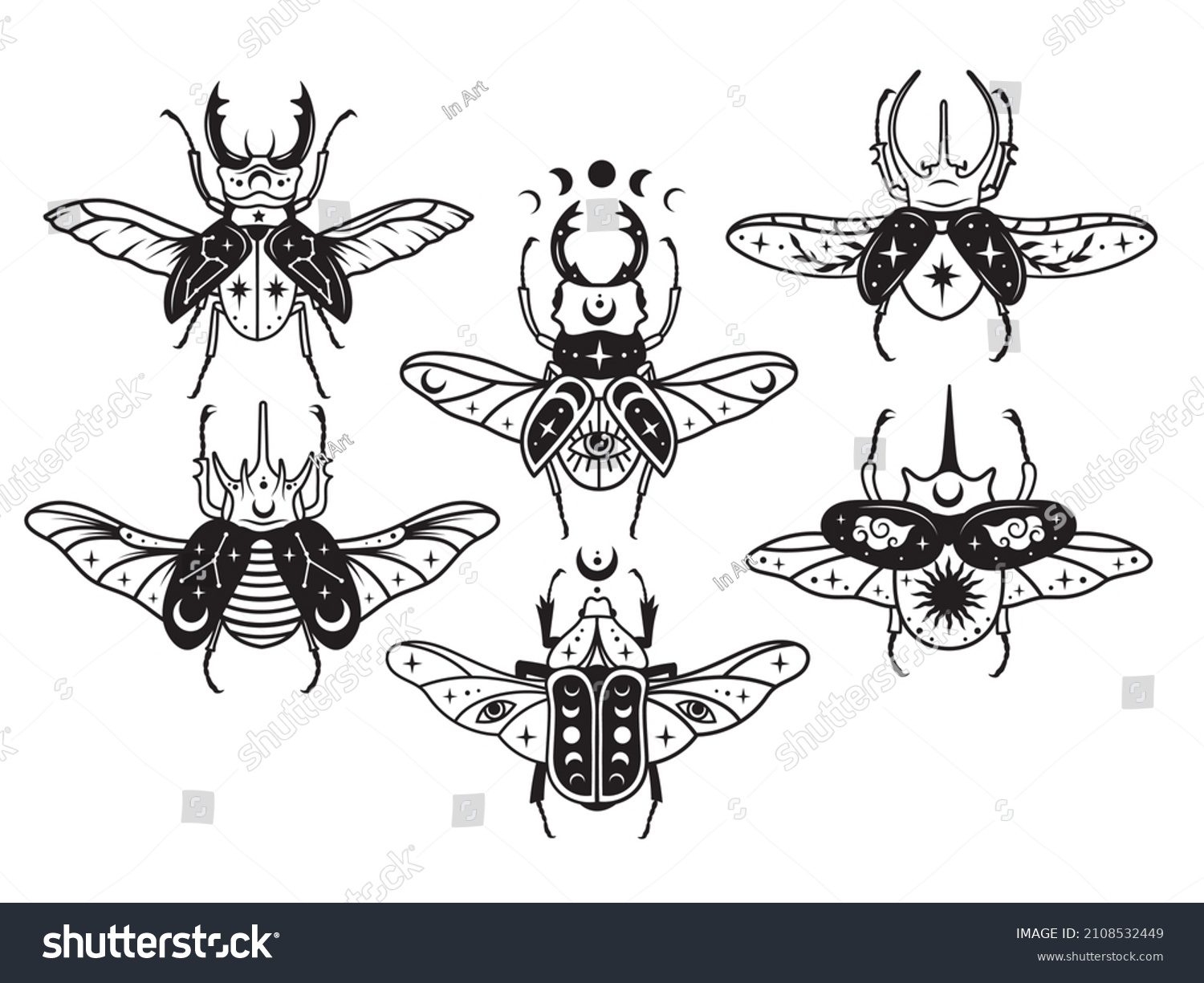 Set Stylized Magic Beetle Collection Flying Stock Vector (Royalty Free ...