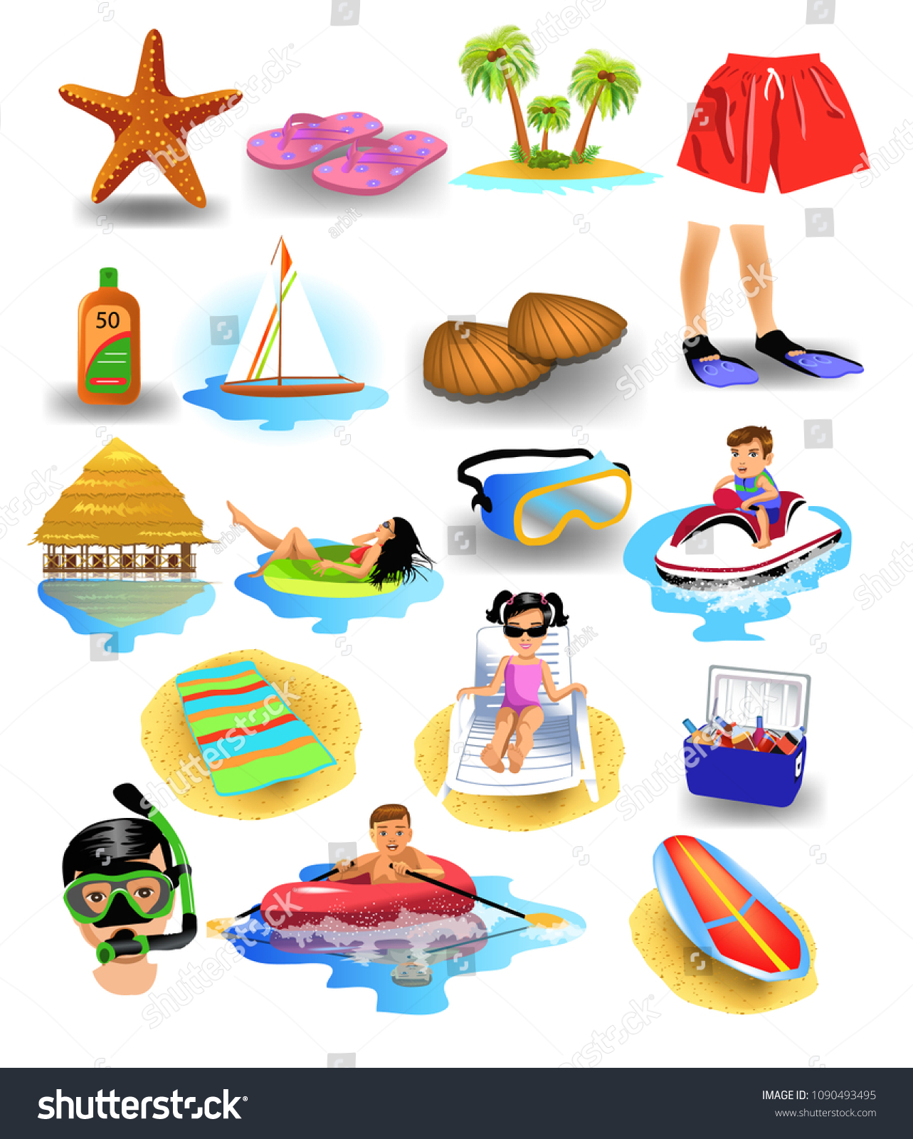 Set Summer Beach Holiday Icons Stock Vector Royalty Free