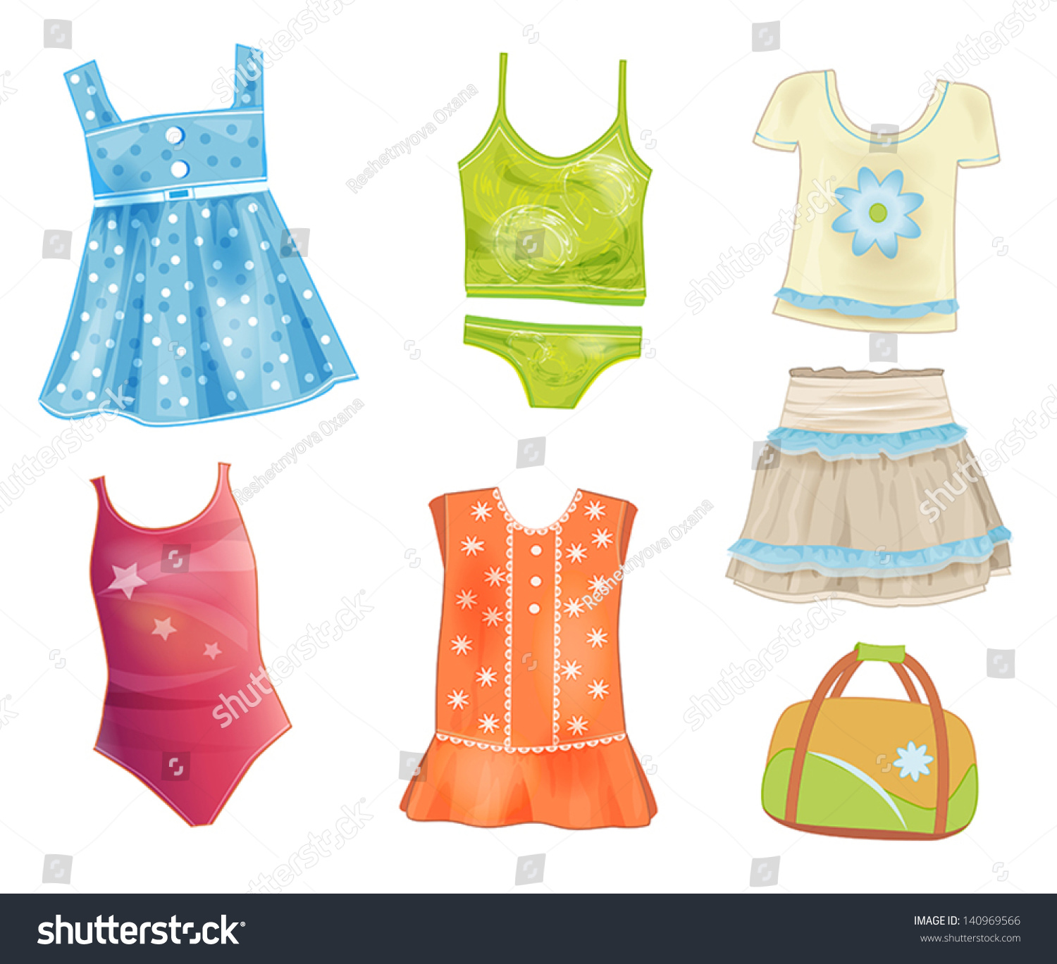 Download Set Summer Clothes Girls Stock Vector 140969566 - Shutterstock