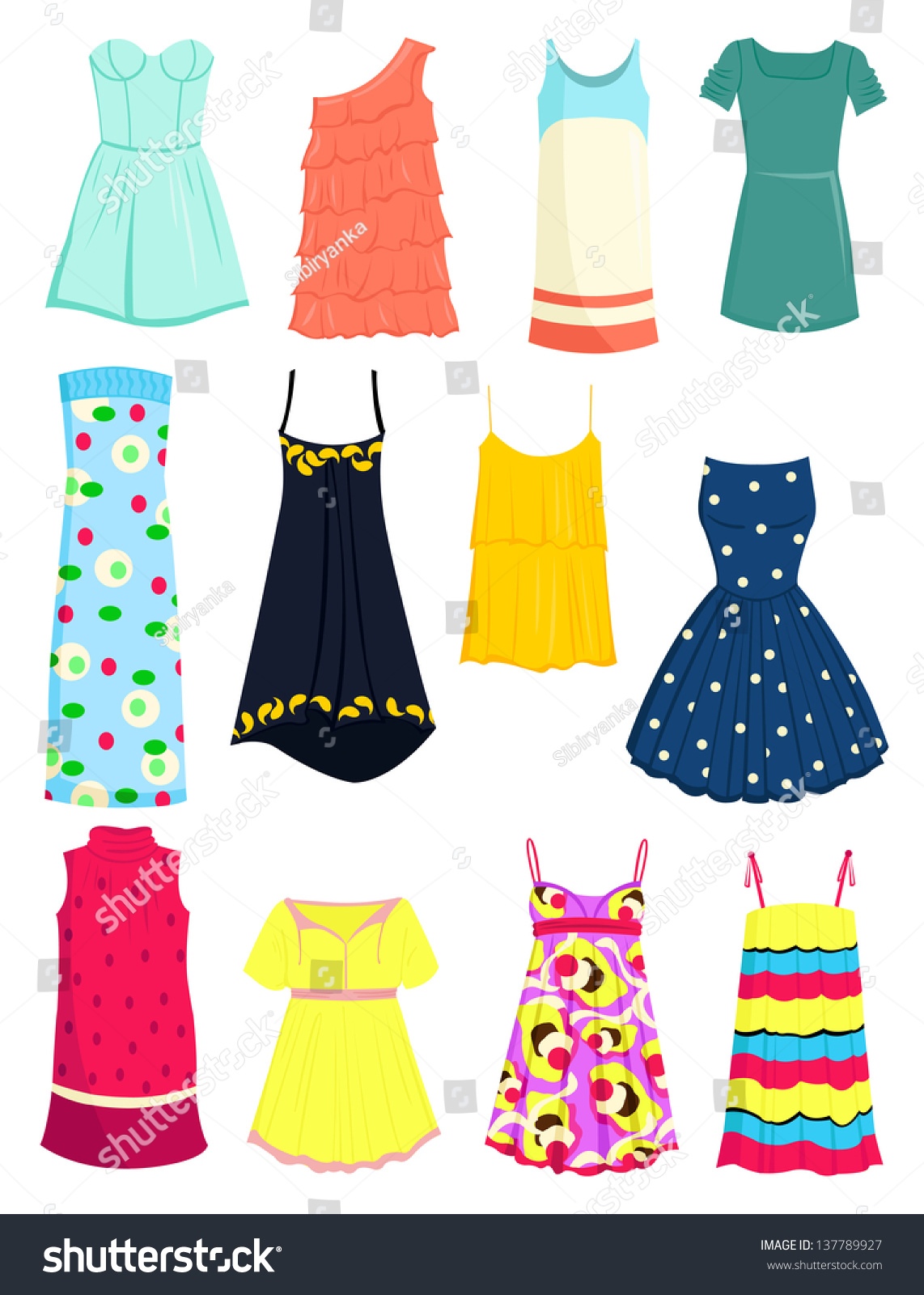 Set Summer Dresses Sundresses Stock Vector (Royalty Free) 137789927