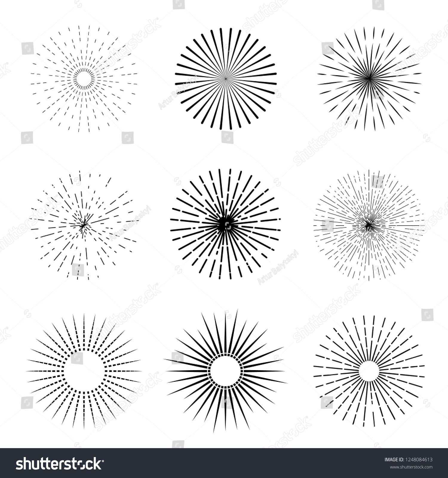 Set Sun Bursting Rays Vintage Background Stock Vector (Royalty Free ...