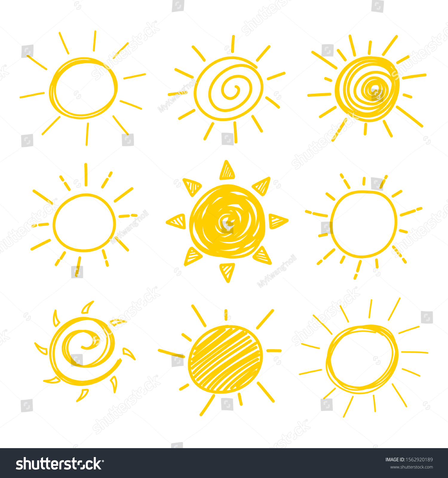 Set Sun Hand Drawn Vector Illustration Stock Vector (Royalty Free ...