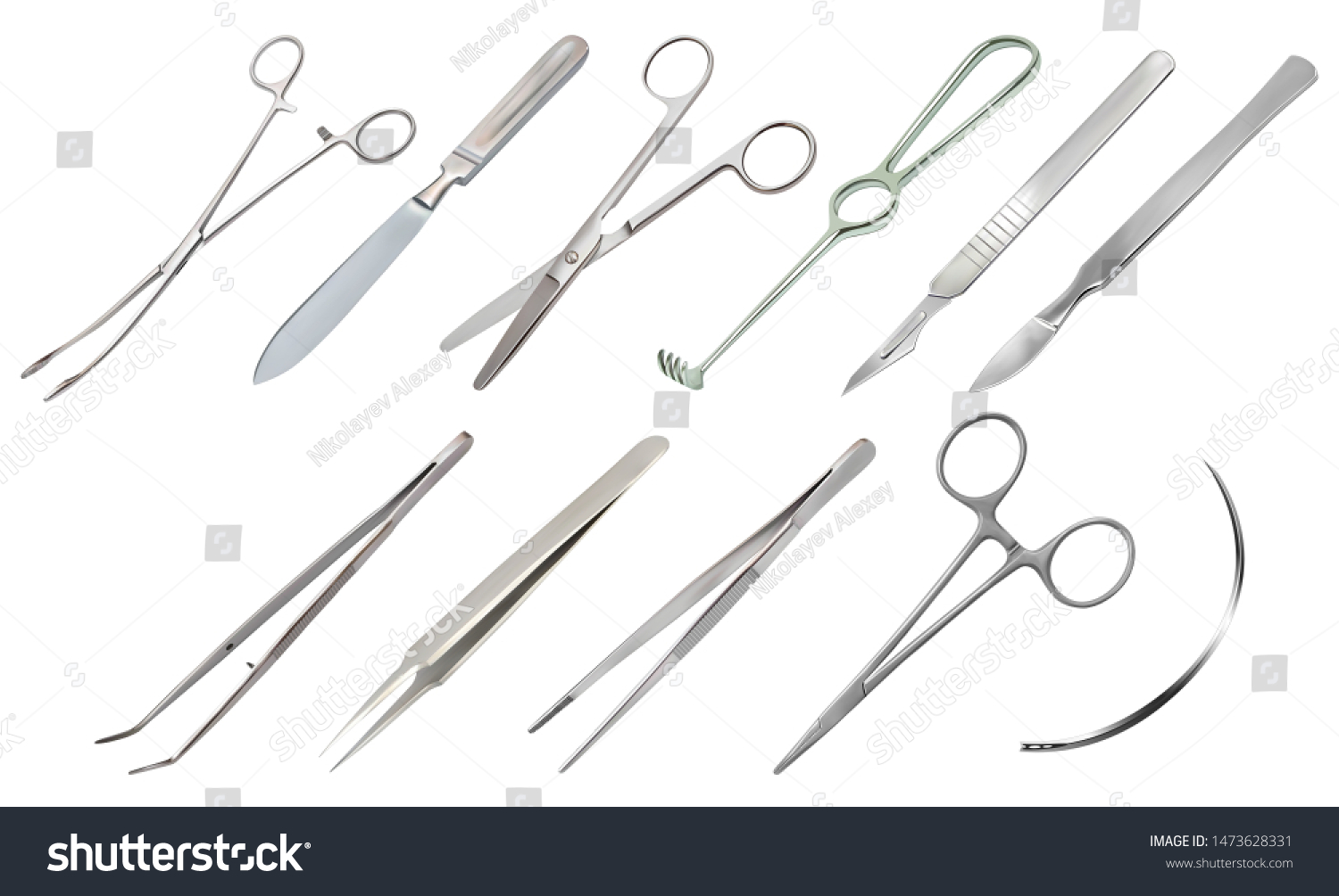 Set Surgical Instruments Different Types Tweezers Stock Vector (Royalty ...