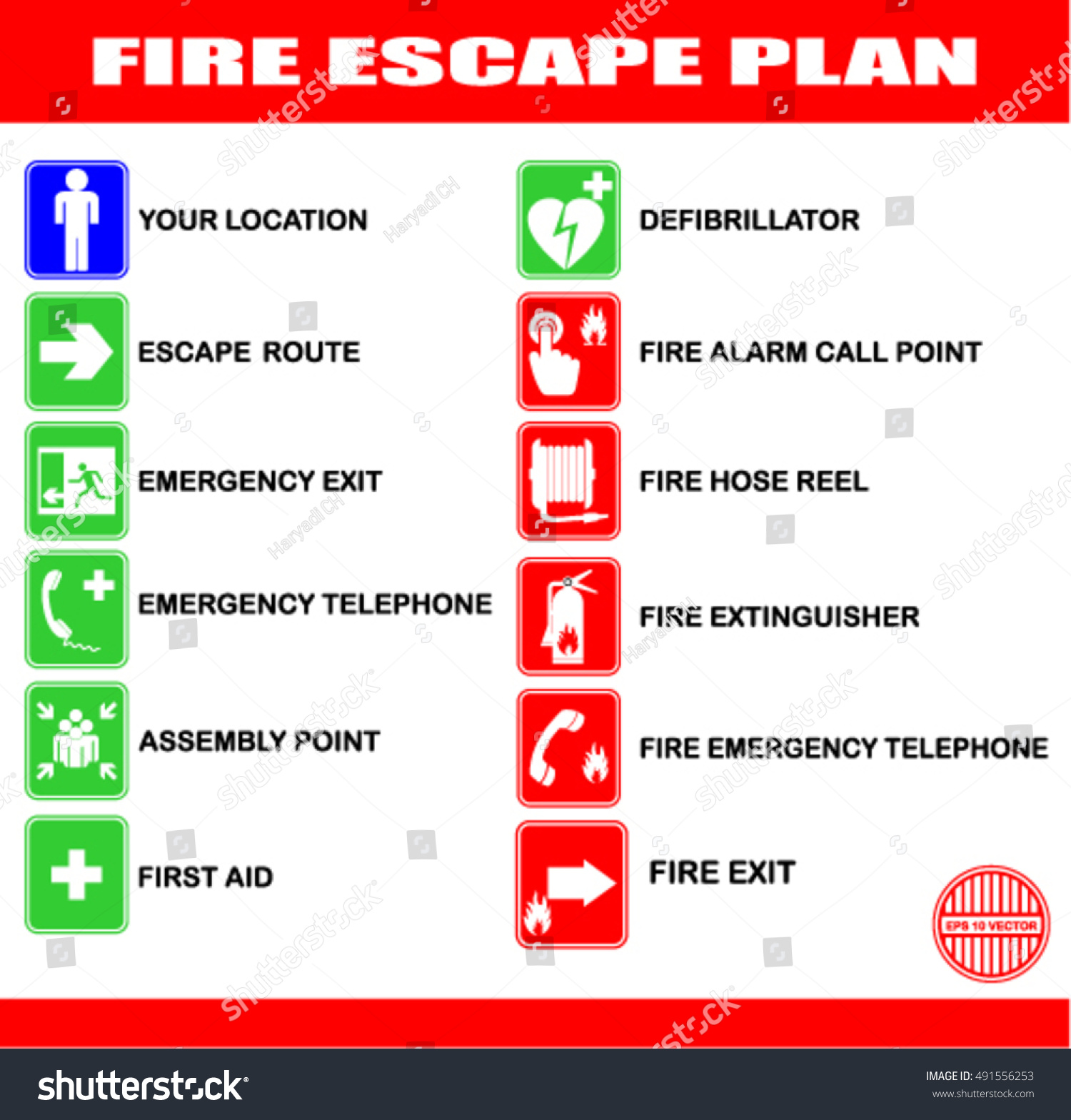 Set Symbols Fire Escape Evacuation Plans Stock Vector (Royalty Free ...