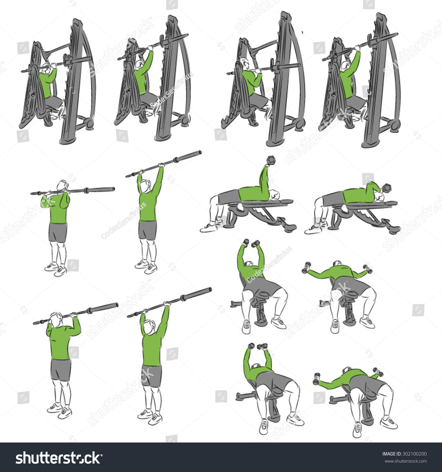 Set Of Systematic Bodybuilding Exercises Stock Vector Illustration ...