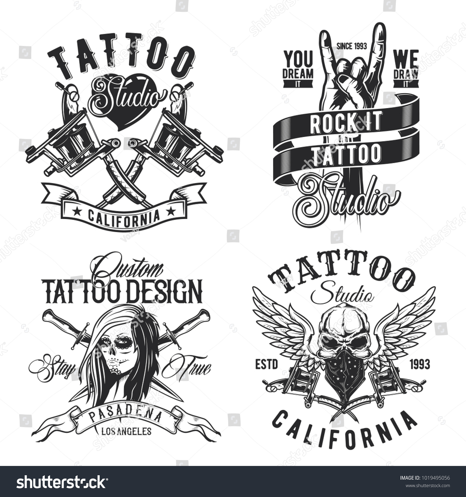 Set Tattoo Emblems Labels Badges Logos Stock Vector (Royalty Free ...