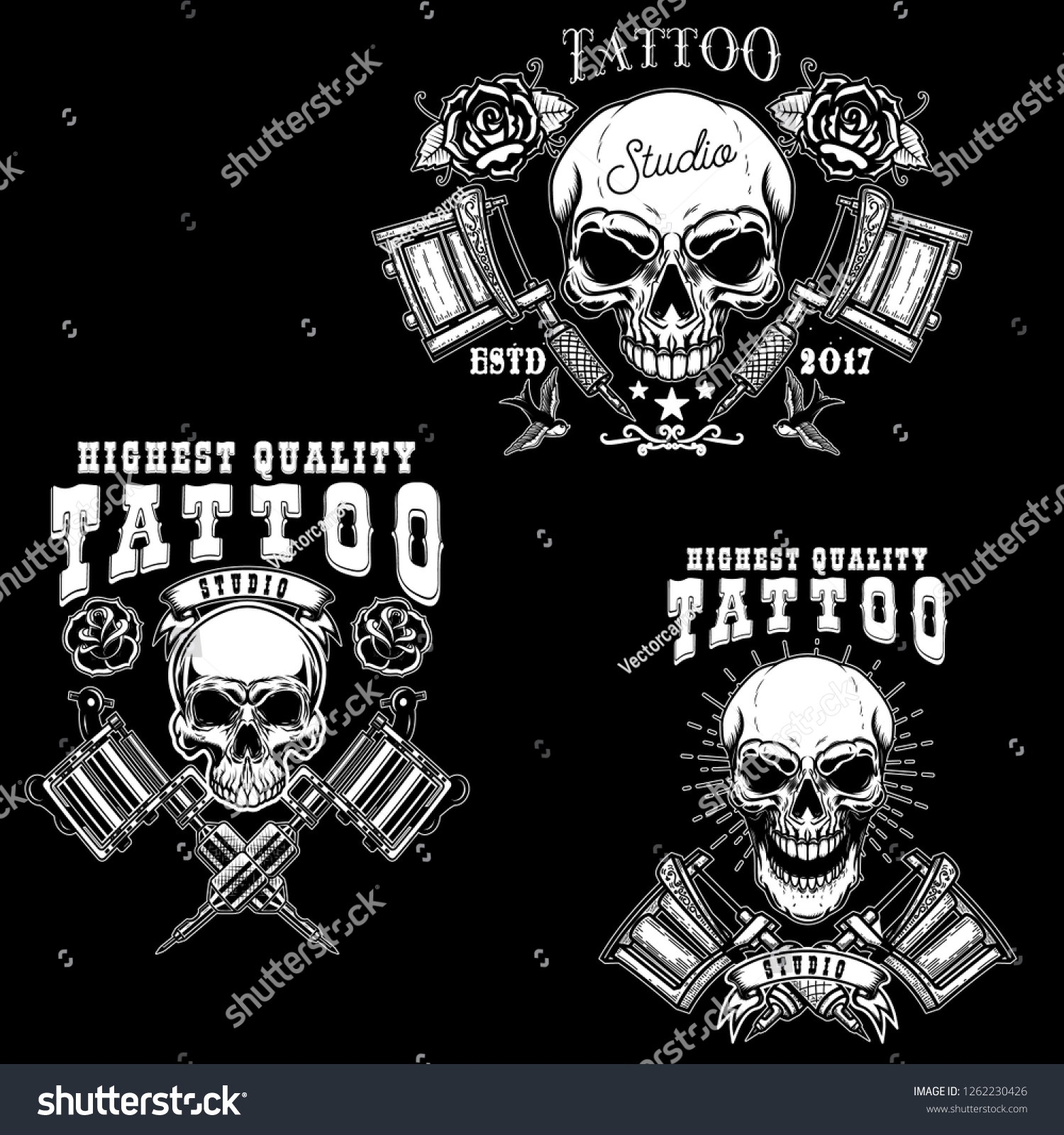 Set Tattoo Studio Emblem Templates Crossed Stock Vector (Royalty Free ...