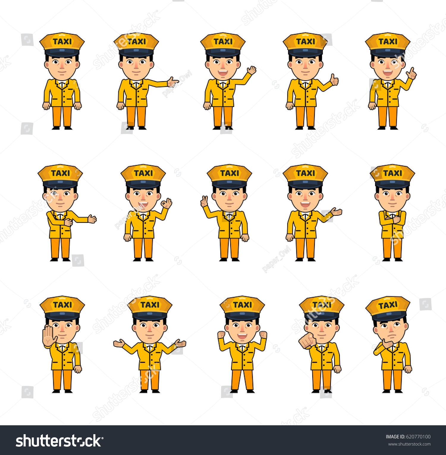 Set Taxi Driver Characters Showing Various Stock Vector (Royalty Free