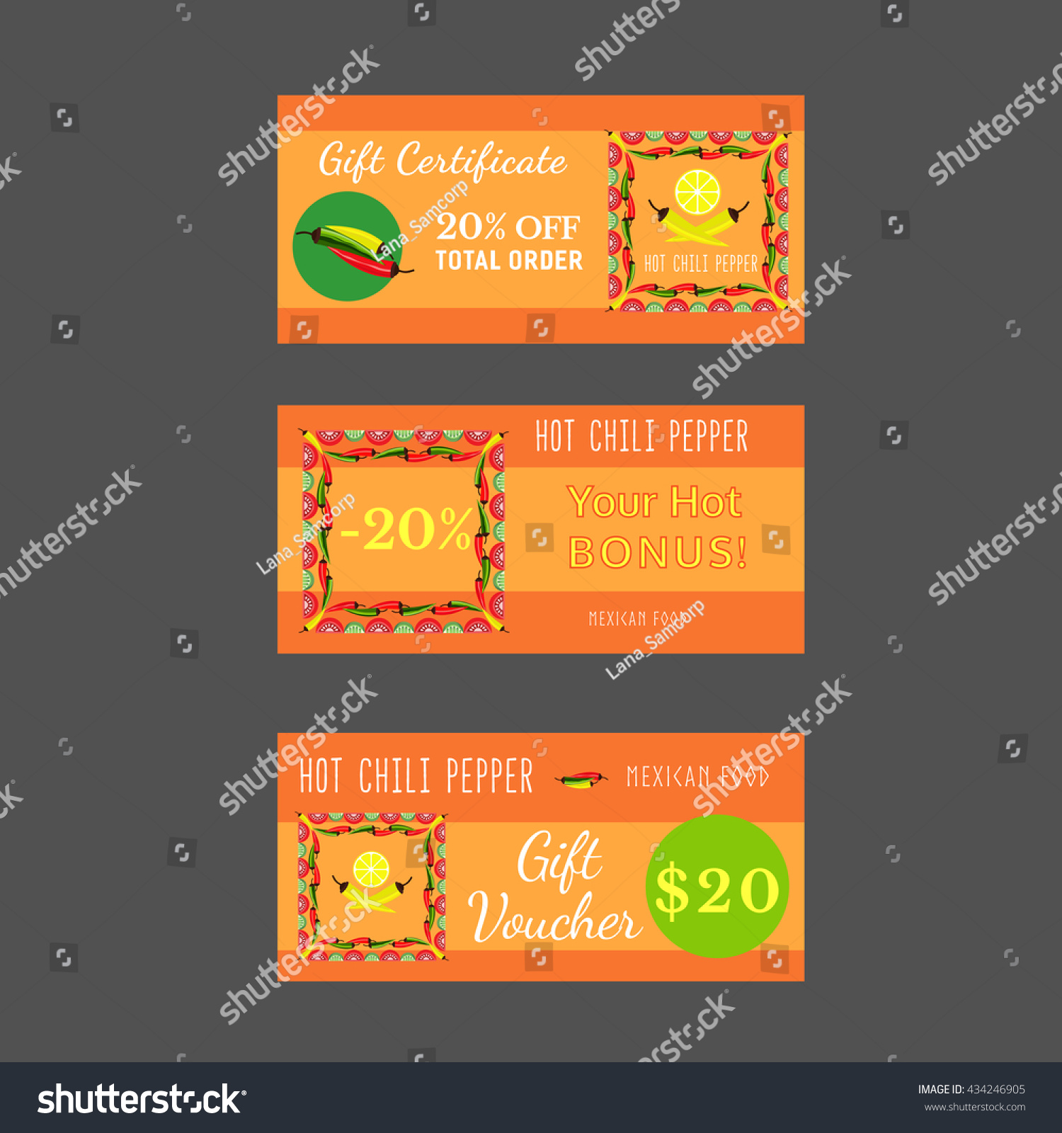 Set Templates Mexican Restaurant Gift Certificate Stock Vector Pertaining To Restaurant Gift Certificate Template