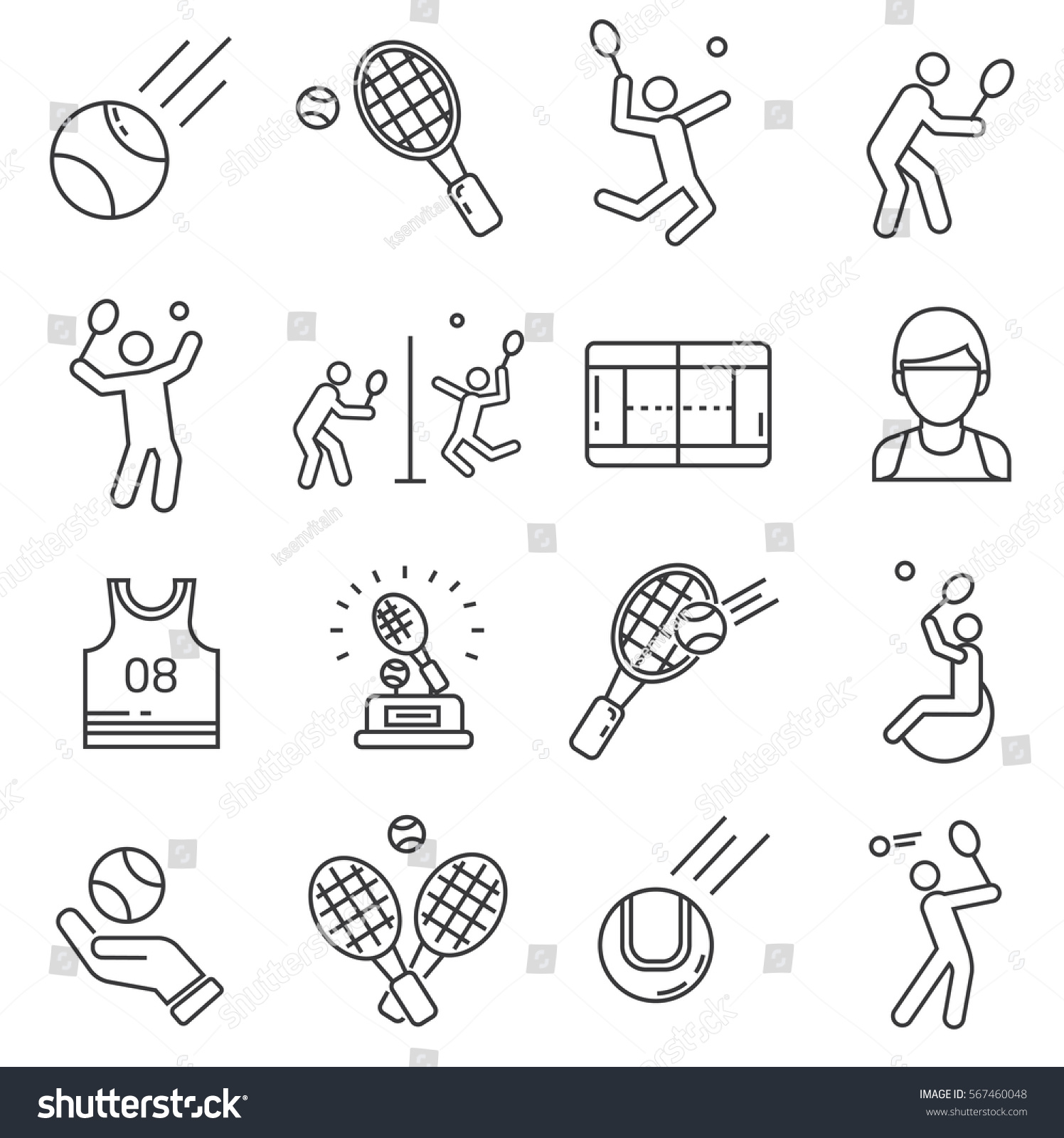 Set Tennis Related Vector Line Icons Stock Vector 567460048 - Shutterstock