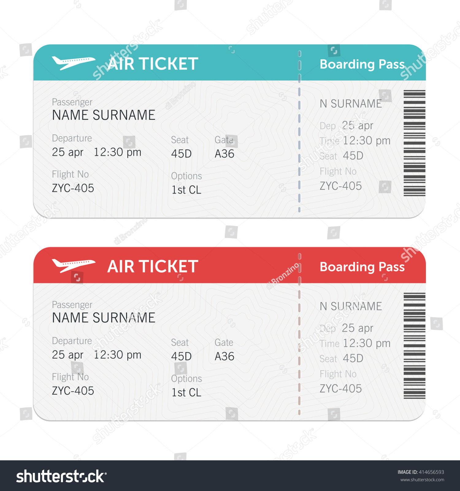 Set Airline Boarding Pass Tickets Isolated Stock Vector 414656593 ...