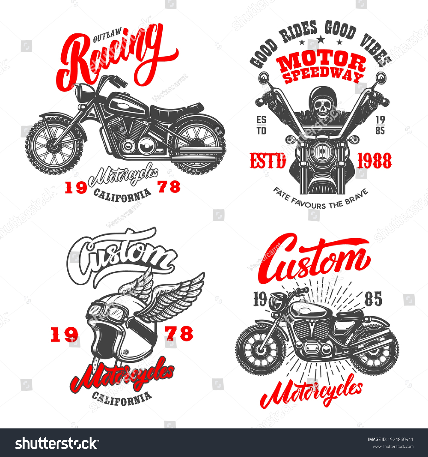 Set Racer Emblems Winged Motorcycle Helmet Stock Vector (Royalty Free