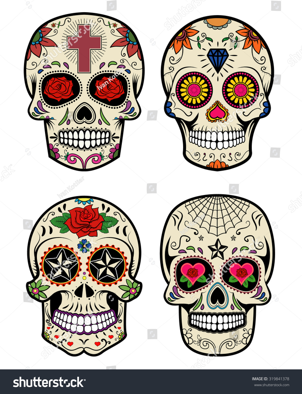 Set Of The Vector Skulls. Day Of The Dead. Sugar Skulls. - 319841378 ...