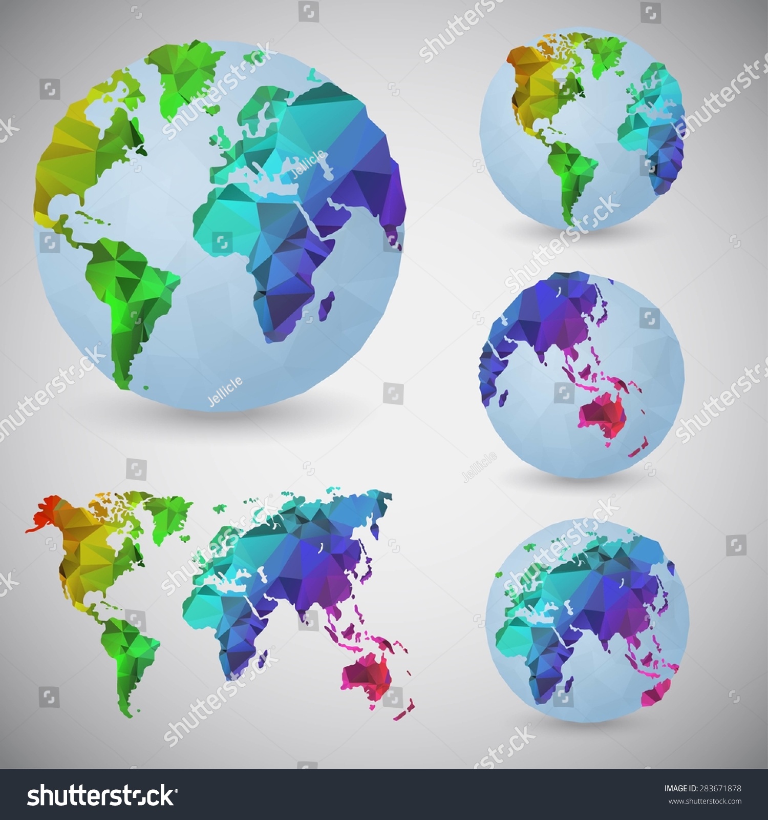 Set World Globes World Map Low Stock Vector (Royalty Free) 283670729