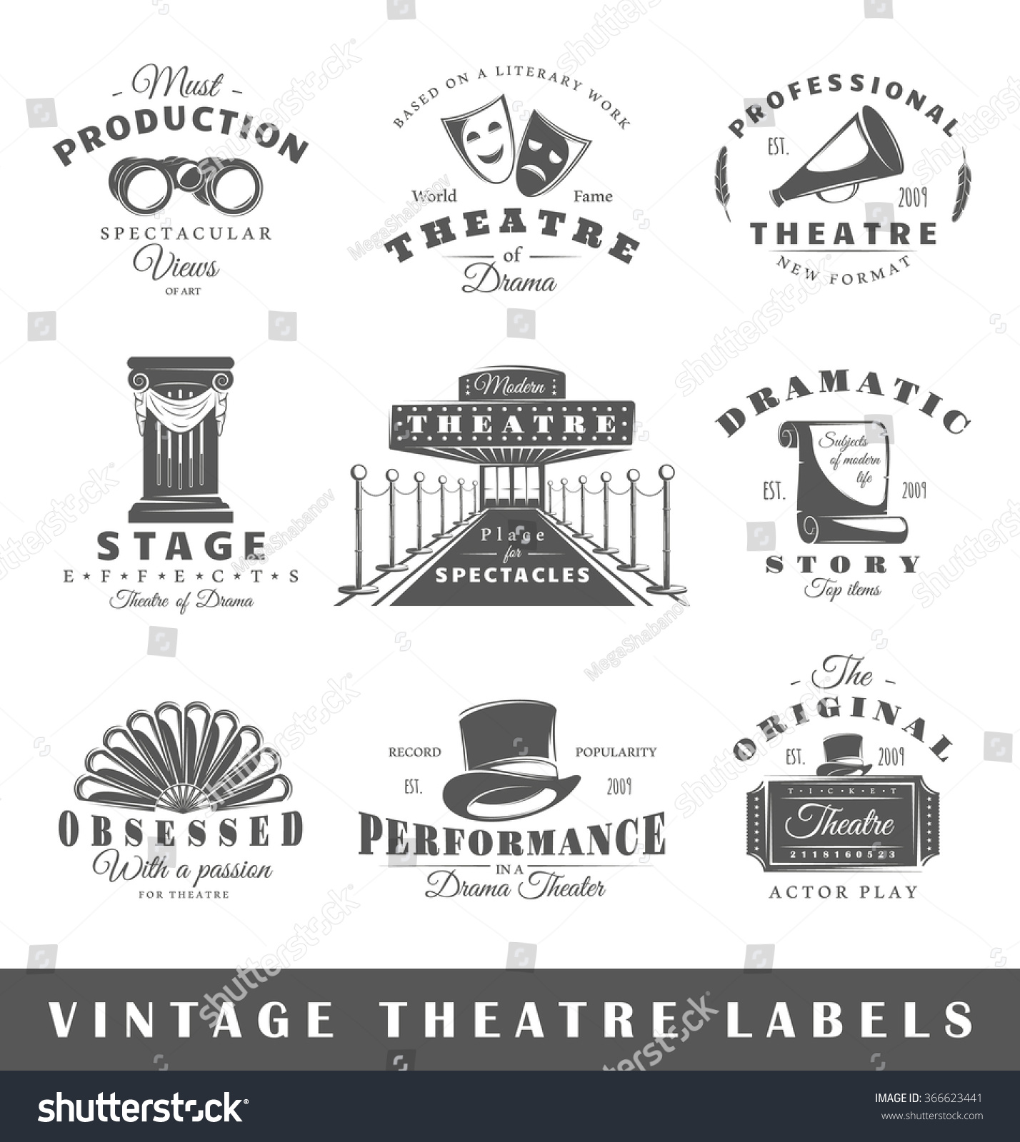 Set Theatre Labels Elements Design On Stock Vector 366623441 - Shutterstock