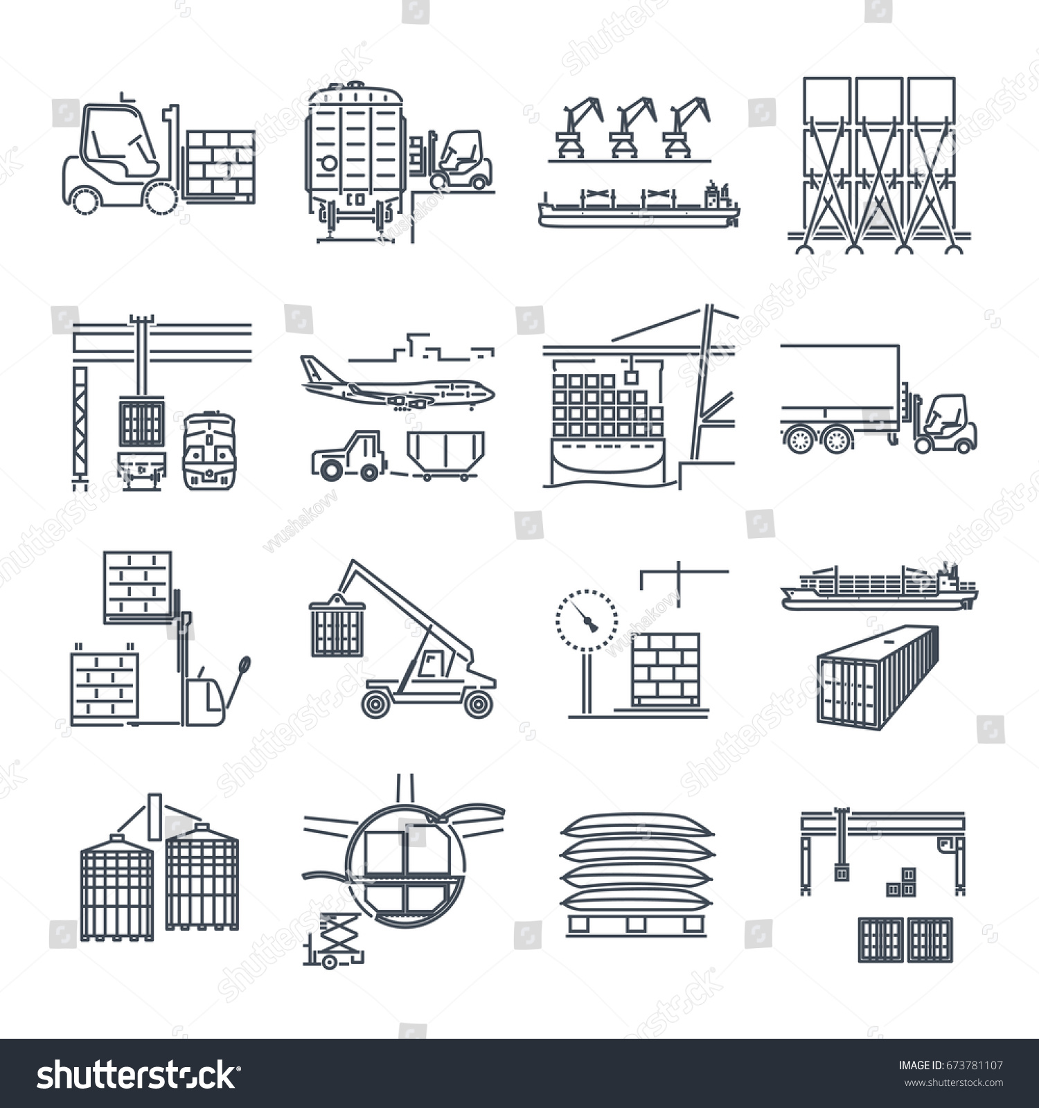 Set Thin Line Icons Air Sea Stock Vector Royalty Free