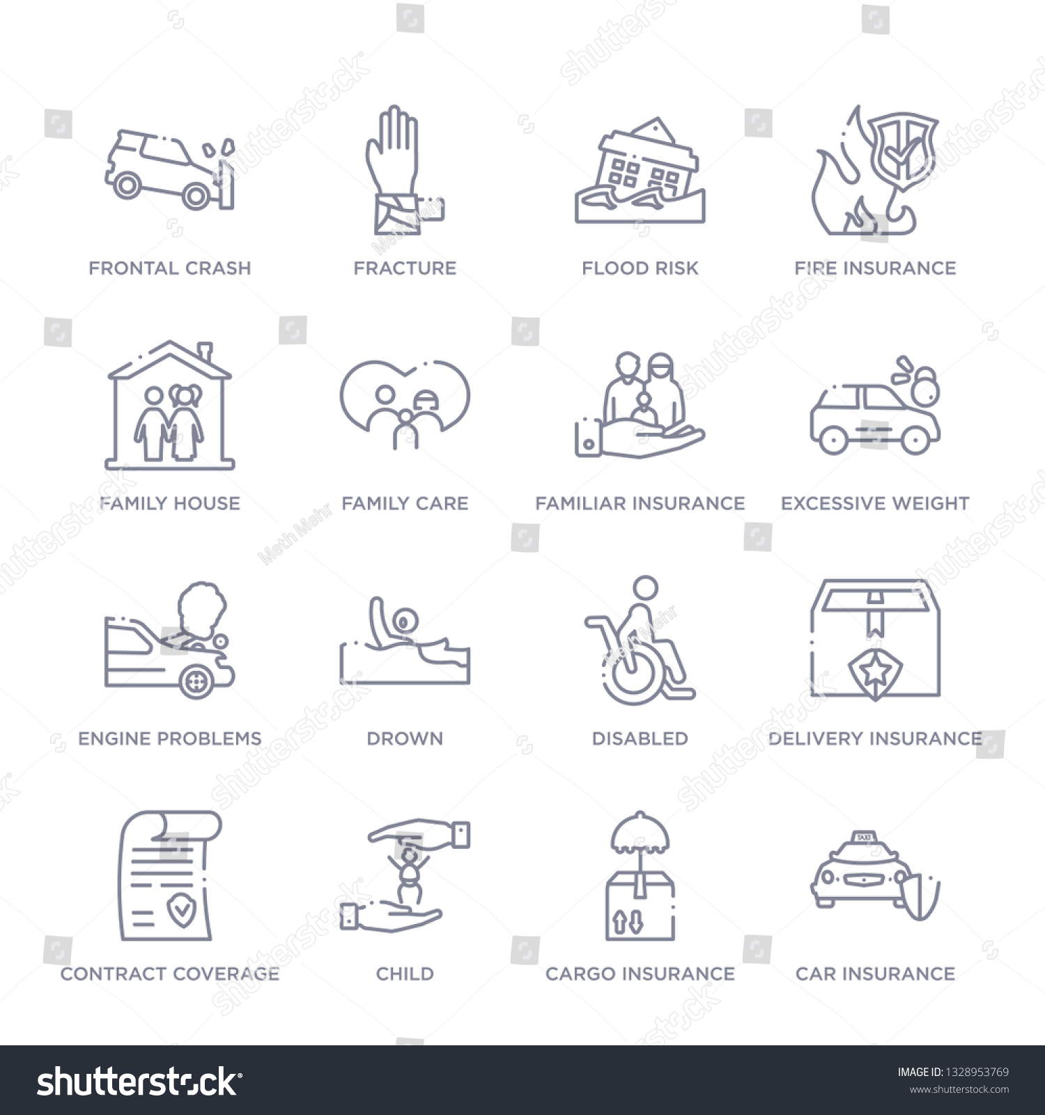 Set 12 Thin Linear Icons Such Stock Vector (Royalty Free) 12