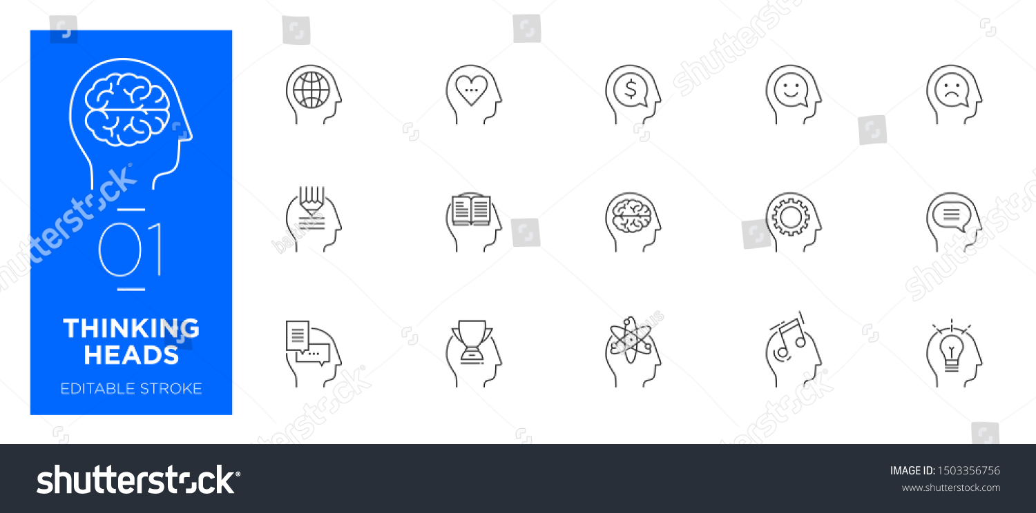 Set Thinking Heads Line Icons Modern Stock Vector (Royalty Free ...