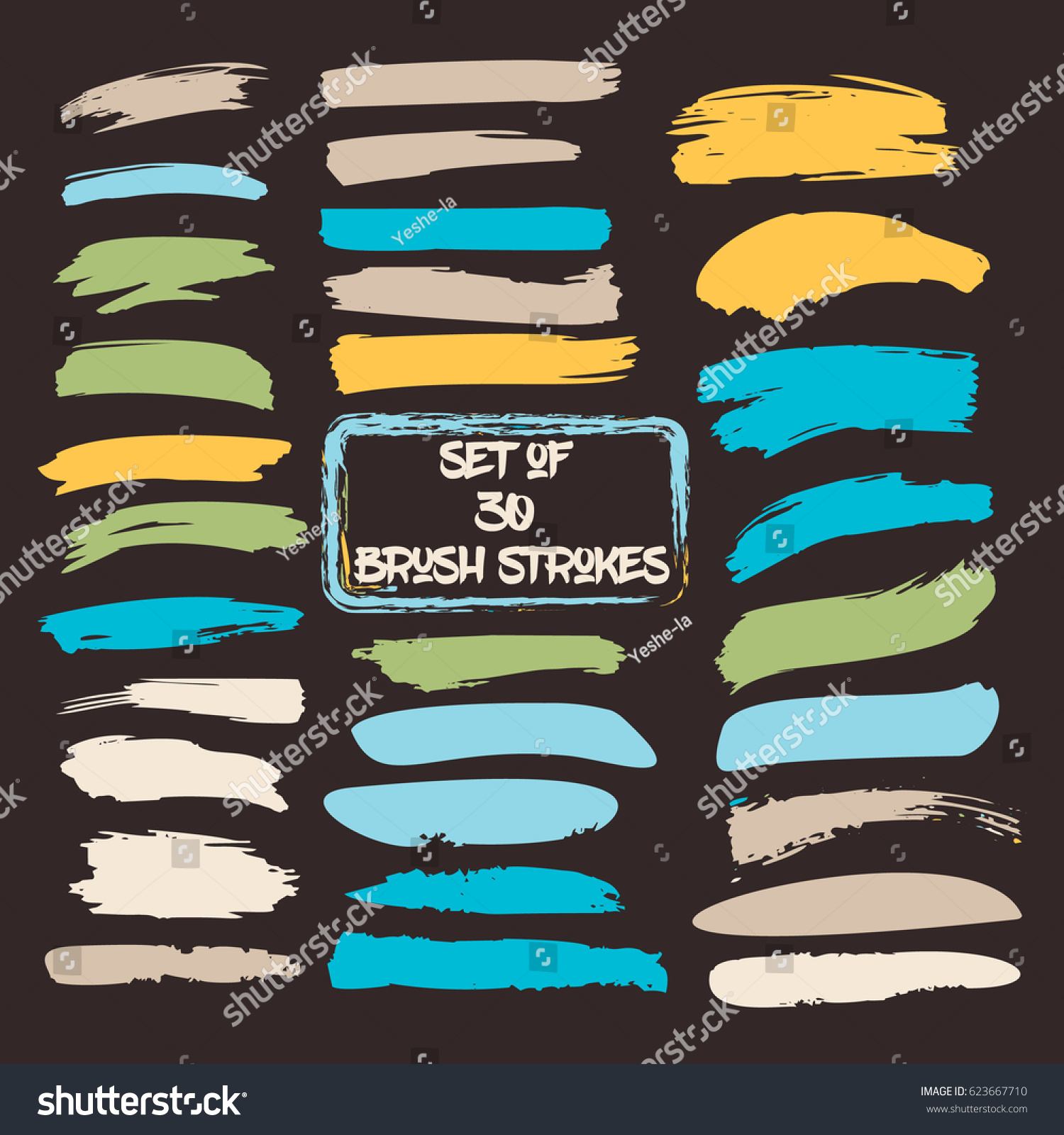SVG of Set of thirty trendy blue, yellow, and green brush strokes or backgrounds. Hand painted ink brush strokes, brushes, and lines. Dirty grunge artistic design elements. Can be used for buttons or ads. svg