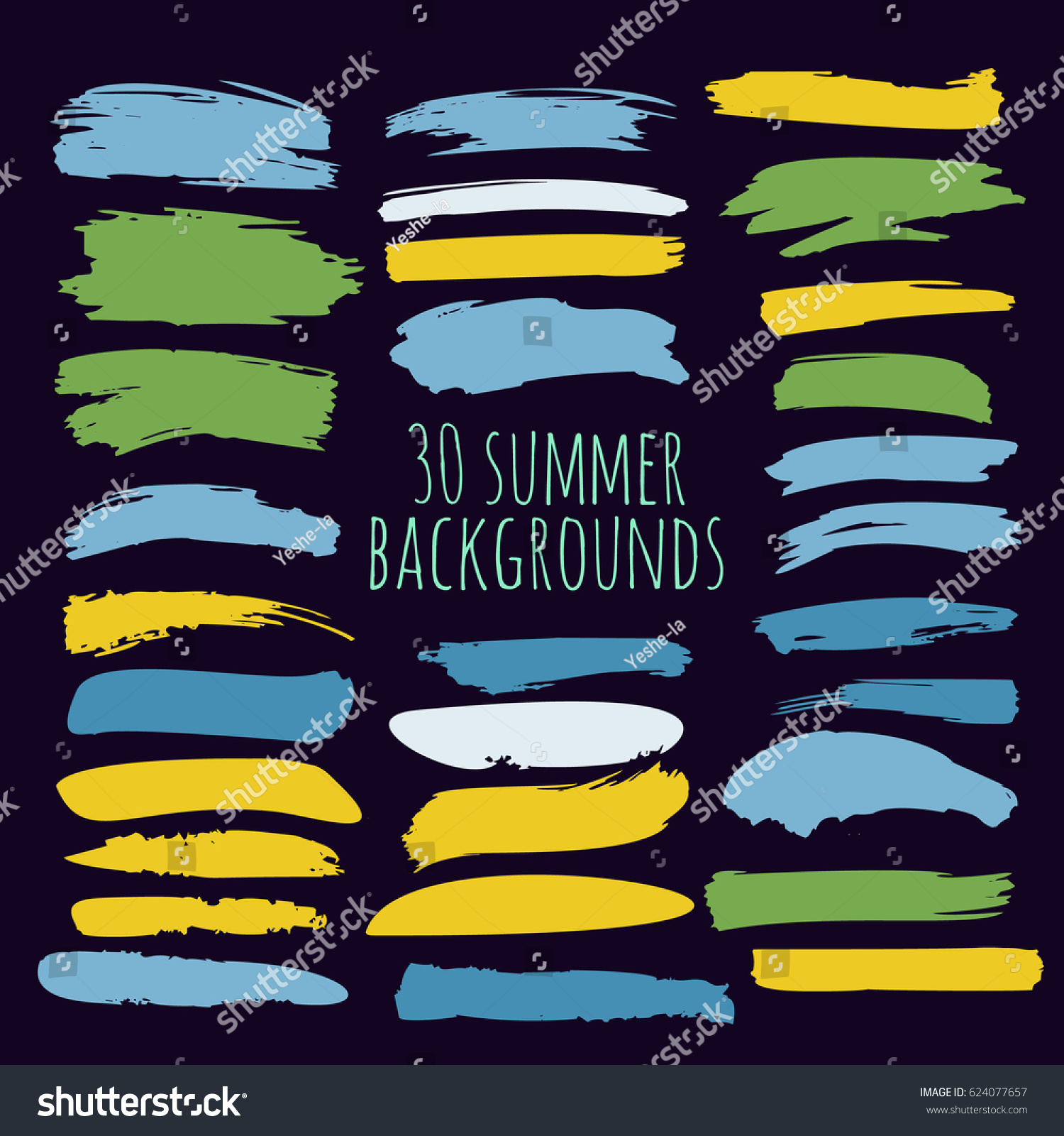 SVG of Set of thirty trendy blue, yellow, and green brush strokes or backgrounds. Hand painted ink brush strokes, brushes, and lines. Dirty grunge summer design elements. Can be used for buttons or ads. svg