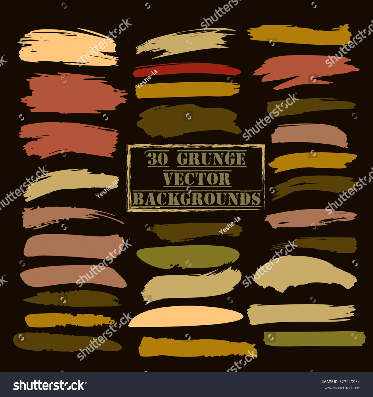 SVG of Set of thirty trendy brown, ochre, and greenish brush strokes or backgrounds. Hand painted ink brush strokes, brushes, and lines. Dirty grunge artistic design elements. Can be used for buttons or ads. svg