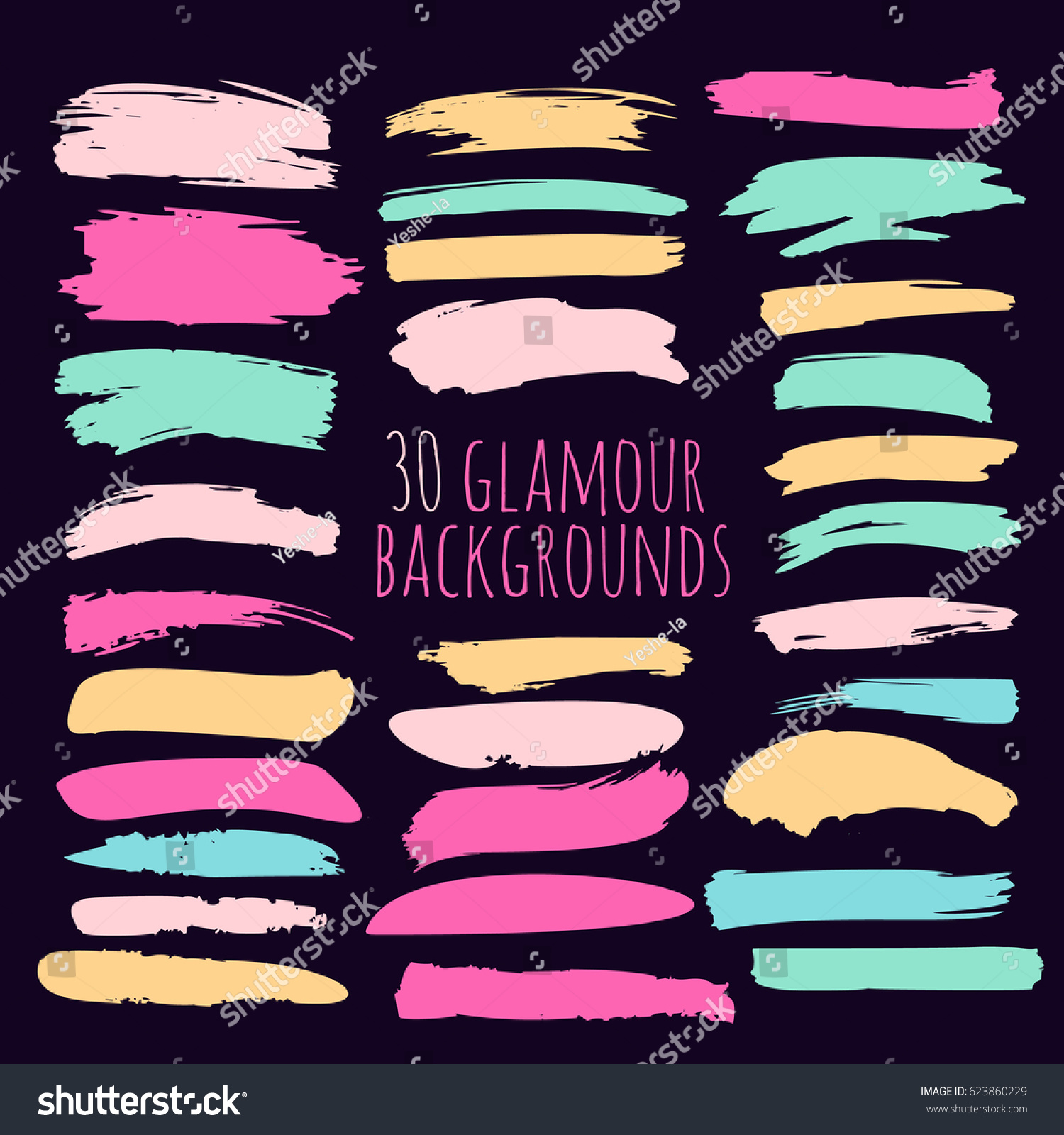SVG of Set of thirty trendy brush strokes or backgrounds in glamour colours. Hand painted pink, turquoise, ochre, and skin colour ink brush strokes, brushes, and lines. Dirty grunge artistic design elements. svg