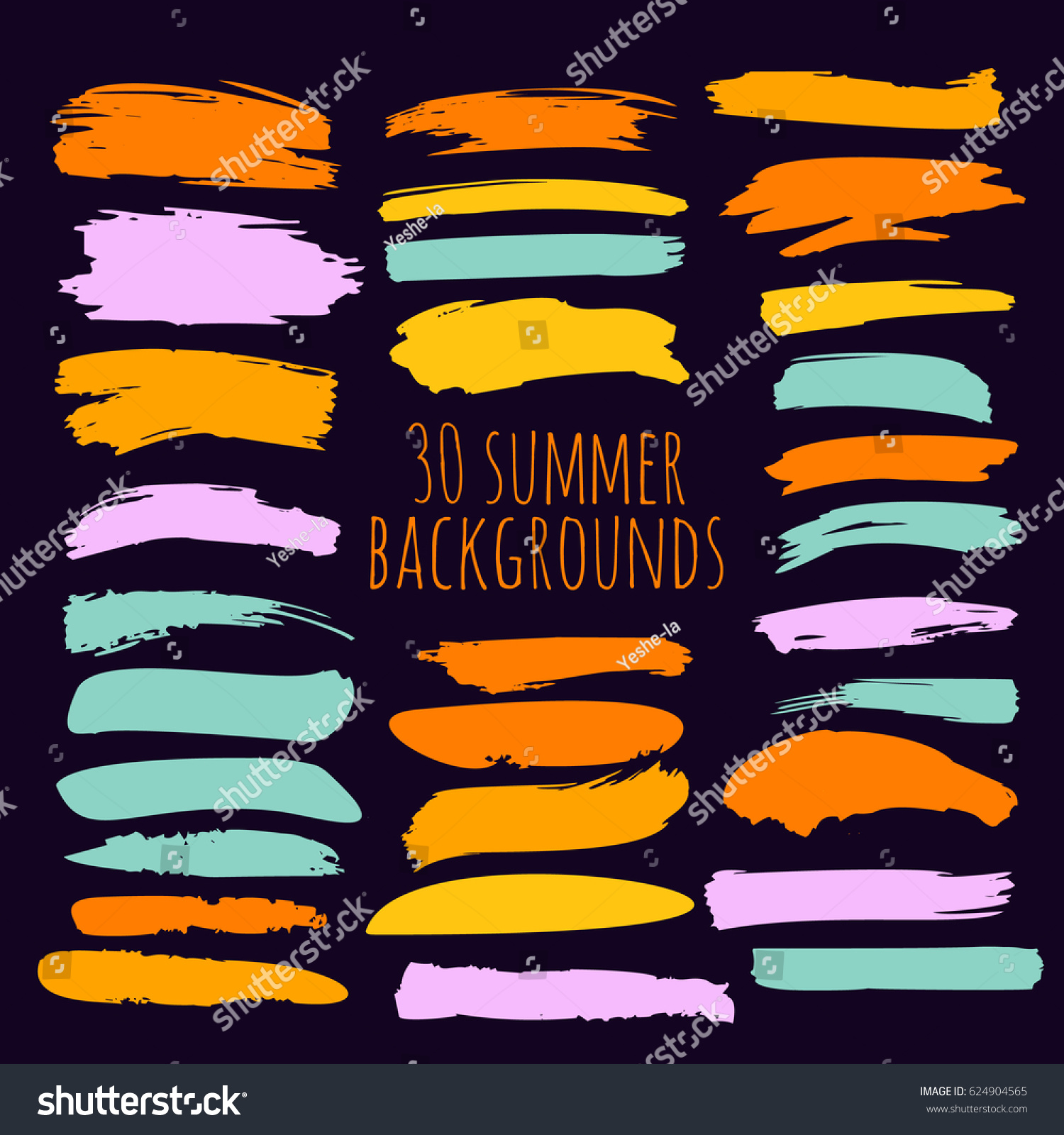 SVG of Set of thirty trendy brush strokes or backgrounds in glamour colours. Hand painted pink, turquoise, orange, and yellow ink brush strokes, brushes, and lines. Dirty grunge artistic design elements. svg