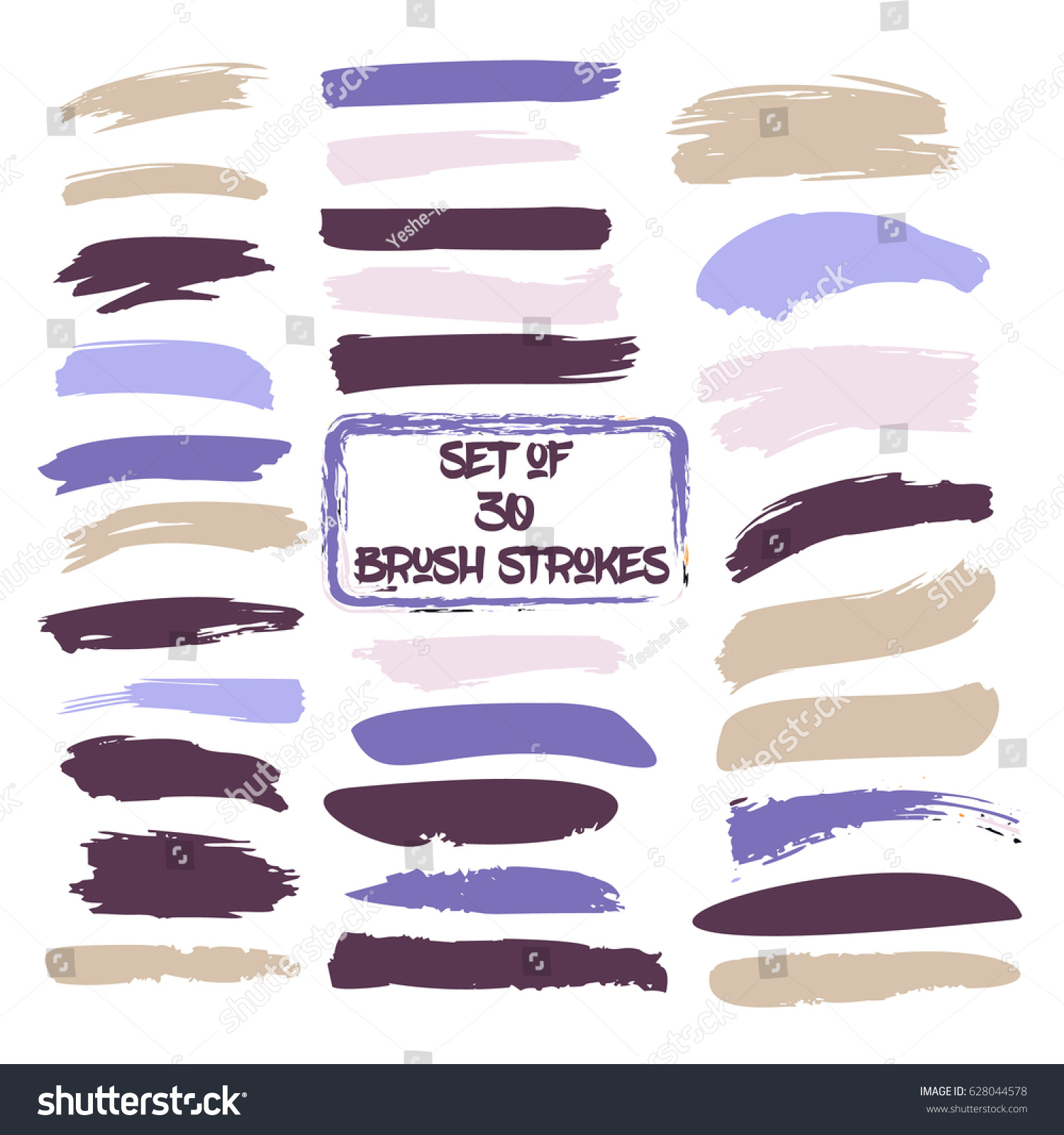 SVG of Set of thirty trendy purple and ochre vector brush strokes or backgrounds. Hand painted black ink brush strokes, brushes, and lines. Dirty grunge artistic design elements.  svg