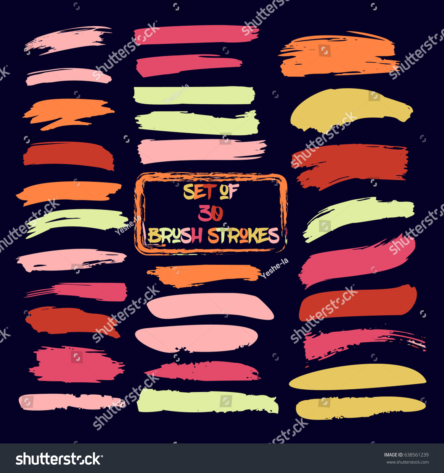 SVG of Set of thirty trendy red, yellow, orange, and pink vector brush strokes or backgrounds. Hand painted ink brush strokes, brushes, and lines. Dirty grunge artistic design elements.  svg