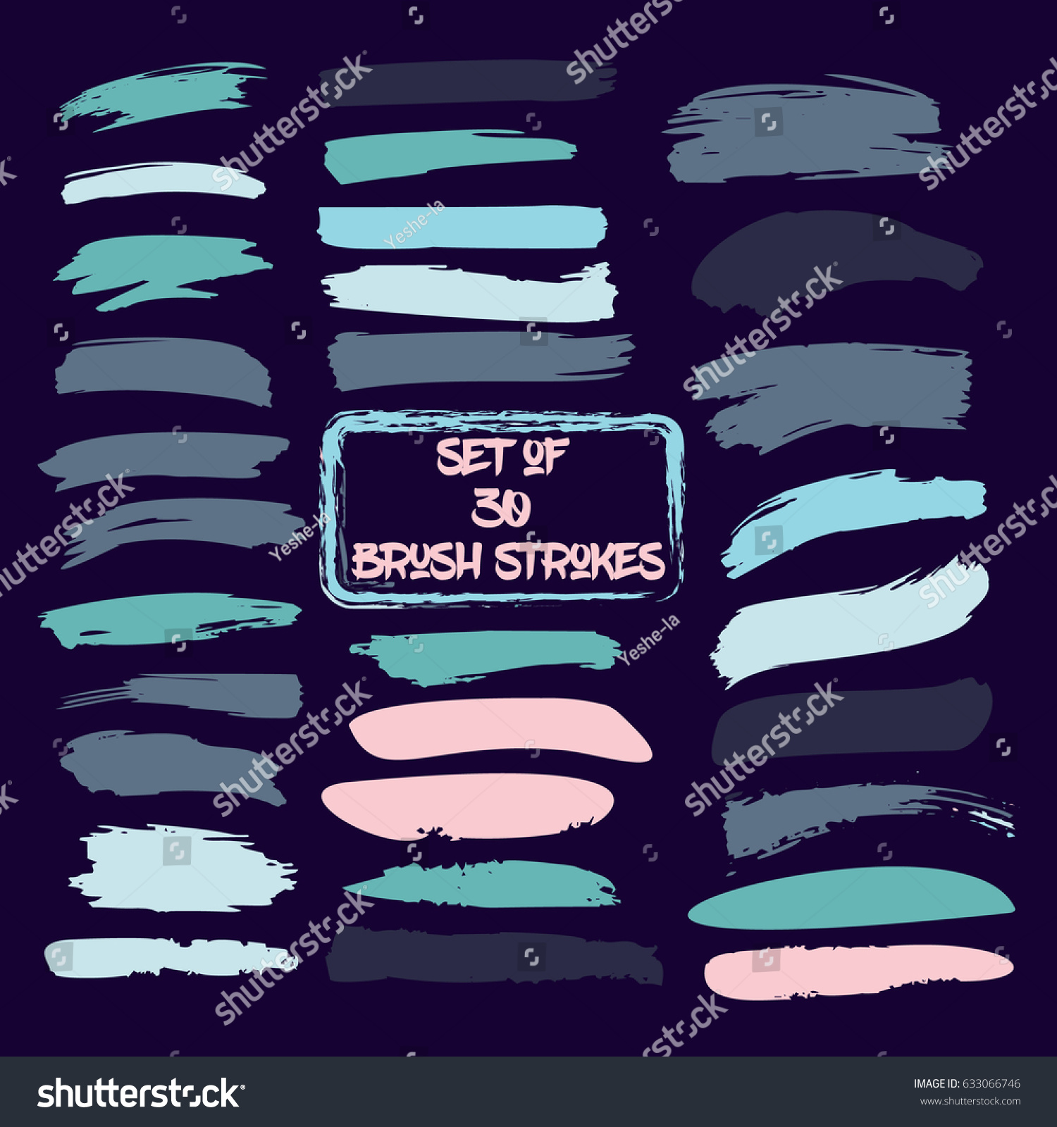 SVG of Set of thirty trendy turquoise, pink and grey vector brush strokes or backgrounds. Hand painted brushstrokes, lines, stripes. Dirty grunge artistic design elements.  svg