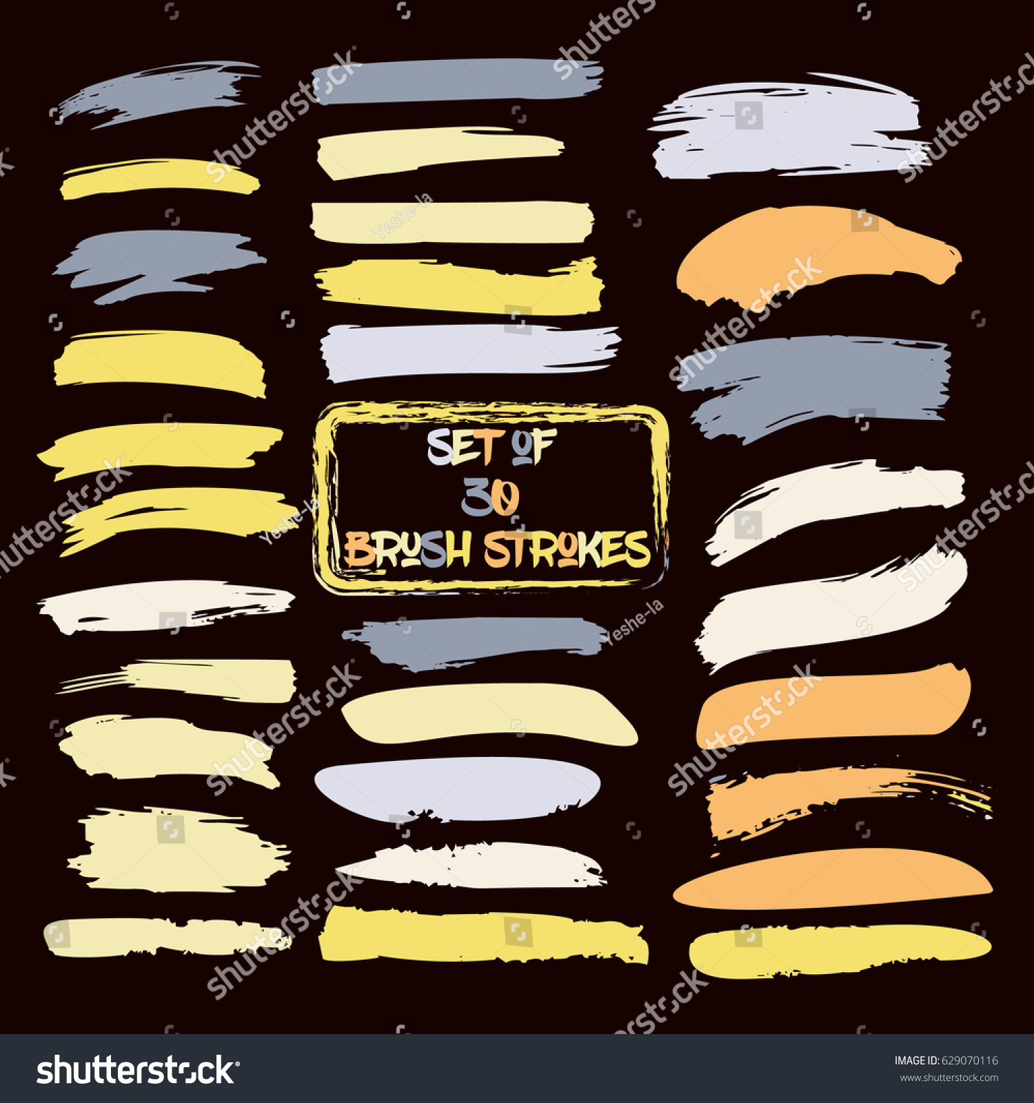 SVG of Set of thirty trendy yellow, ochre, and grey vector brush strokes or backgrounds. Hand painted ink brush strokes, brushes, and lines. Dirty grunge artistic design elements. Text backgrounds. svg