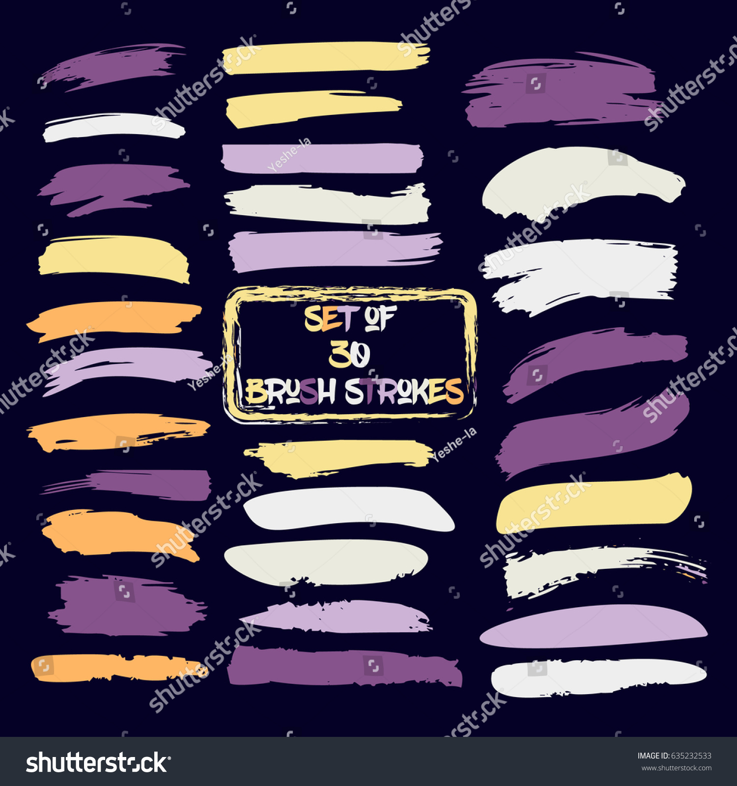 SVG of Set of thirty trendy yellow, orange, and purple vector brush strokes or backgrounds. Hand painted vintage ink brush strokes, brushes and lines. Dirty grunge artistic design elements. Text backgrounds svg