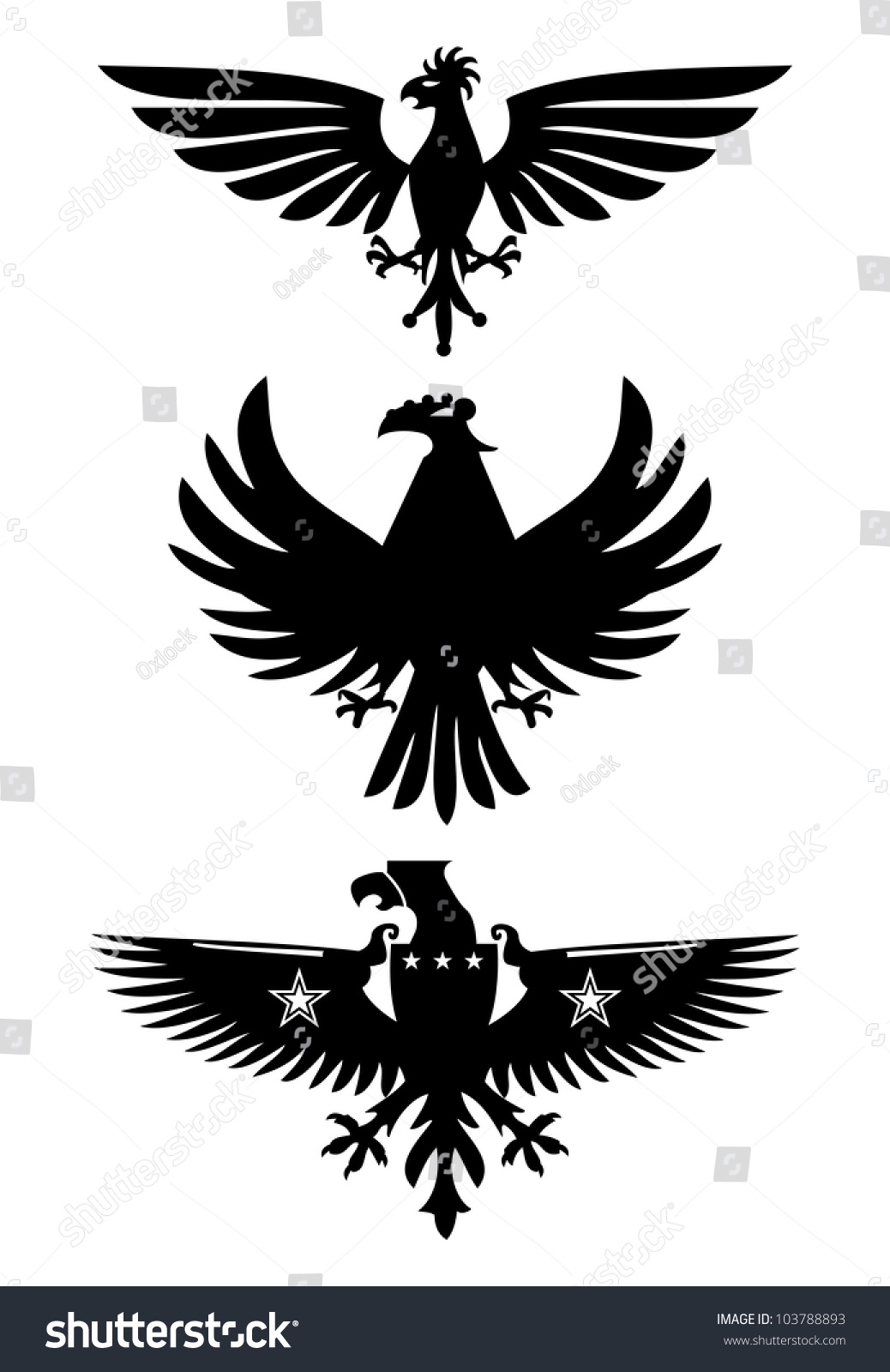 Set Of Three Heraldic Birds Isolated On White Background Stock Vector ...