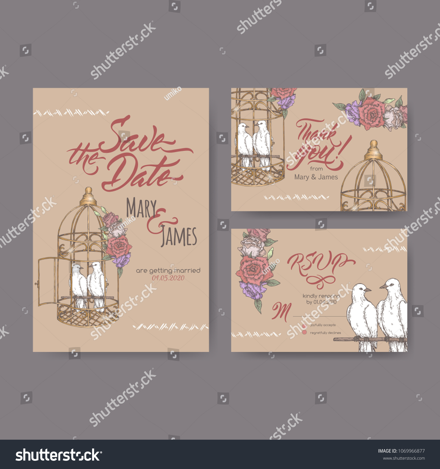 Set Three Original Attractive Wedding Cards Stock Vector Royalty Free 1069966877 - wre cage decal roblox