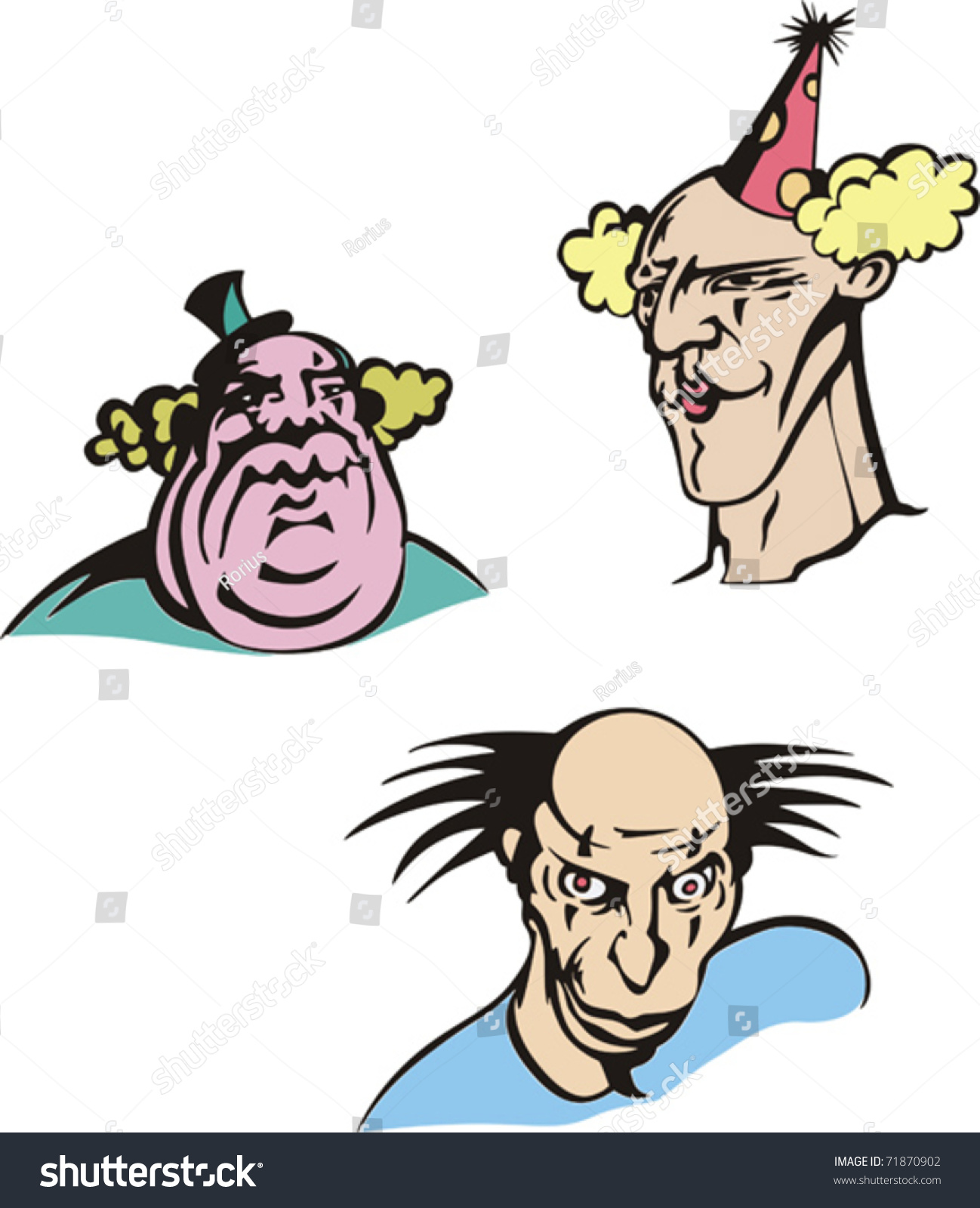 Set Three Simple Comic Clown Head Stock Vector Royalty Free