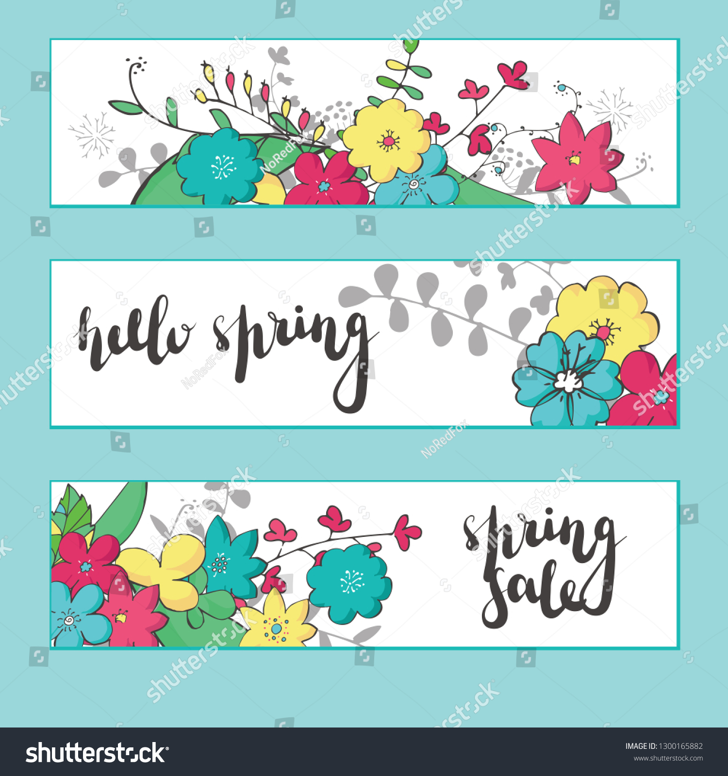 Set Three Templates Flowers Leaves Grass Stock Vector (Royalty Free