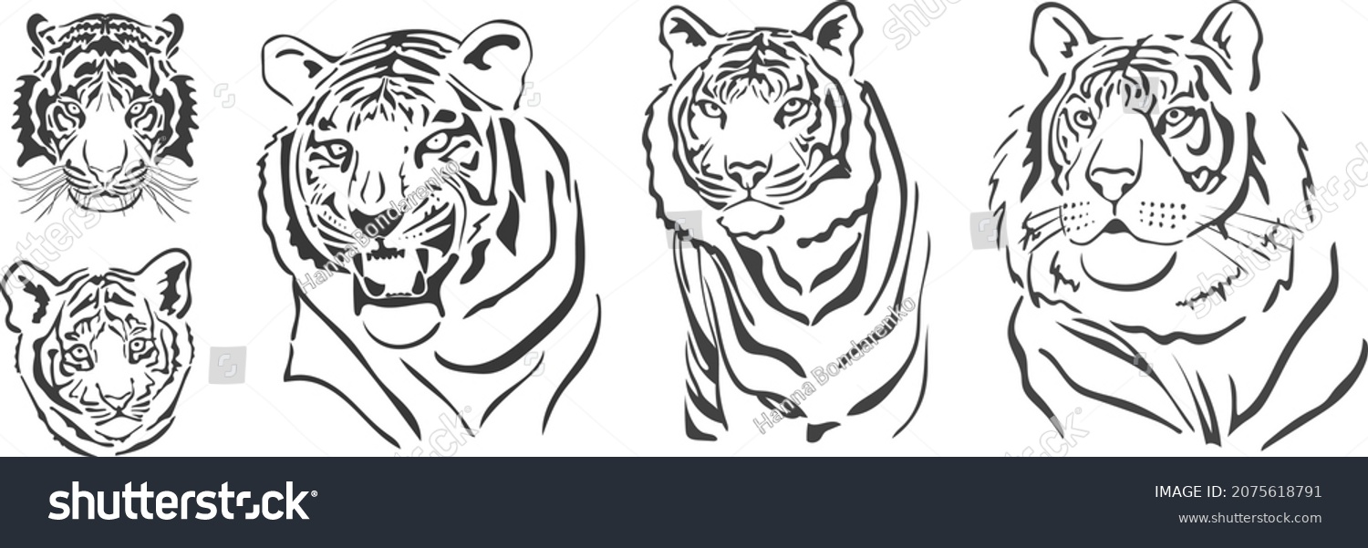 Set Tigers Silhouettes Chinees Tiger 2022 Stock Vector Royalty Free 2075618791 Shutterstock 