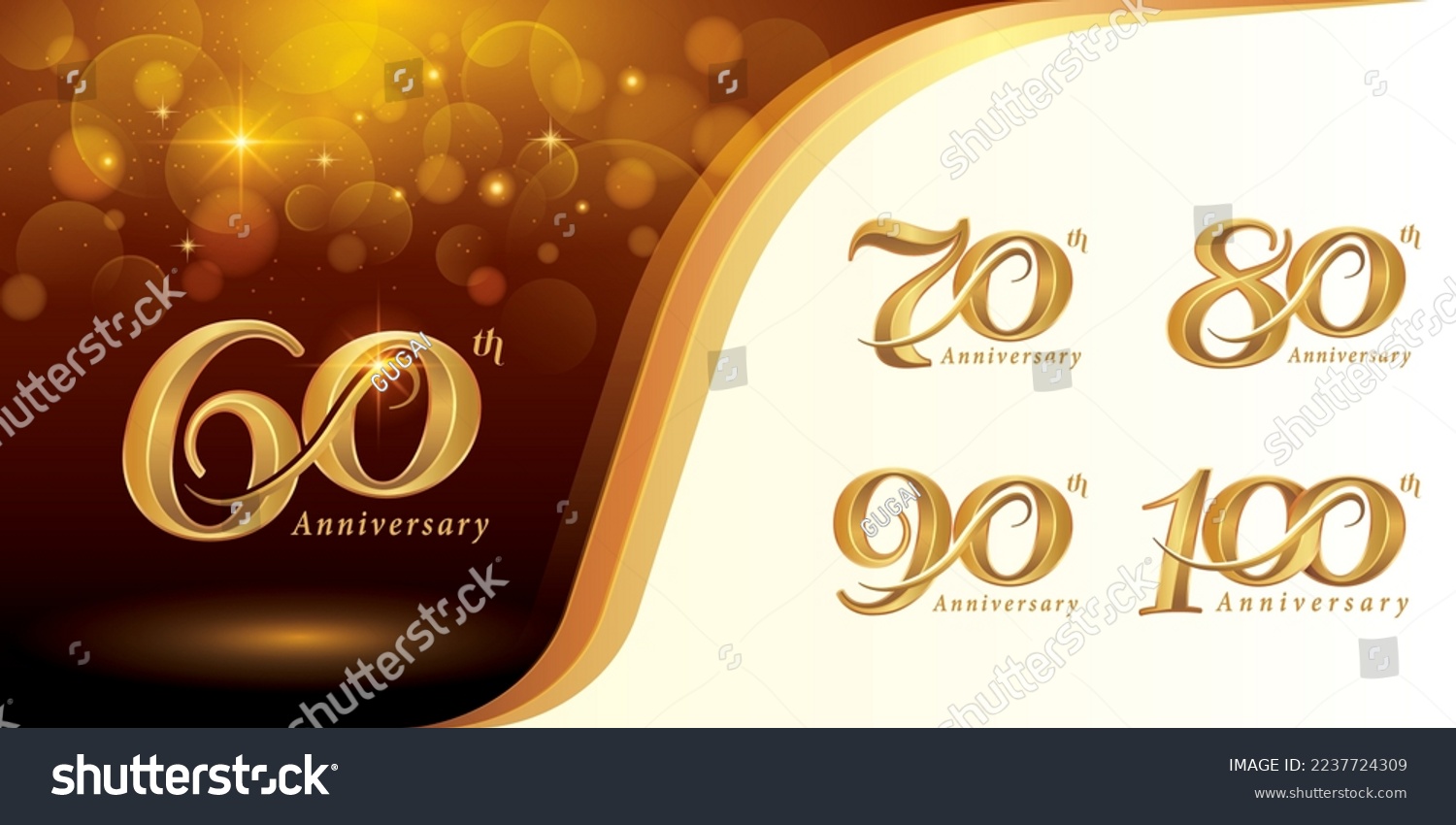 SVG of Set of 60 to 100 years Anniversary logo design, Sixty to Hundred years Celebrating Anniversary Logo,  Gold Elegant Classic Logo for Celebration, 60,70,80,90,100, Luxury and Retro Serif Number Letters, svg